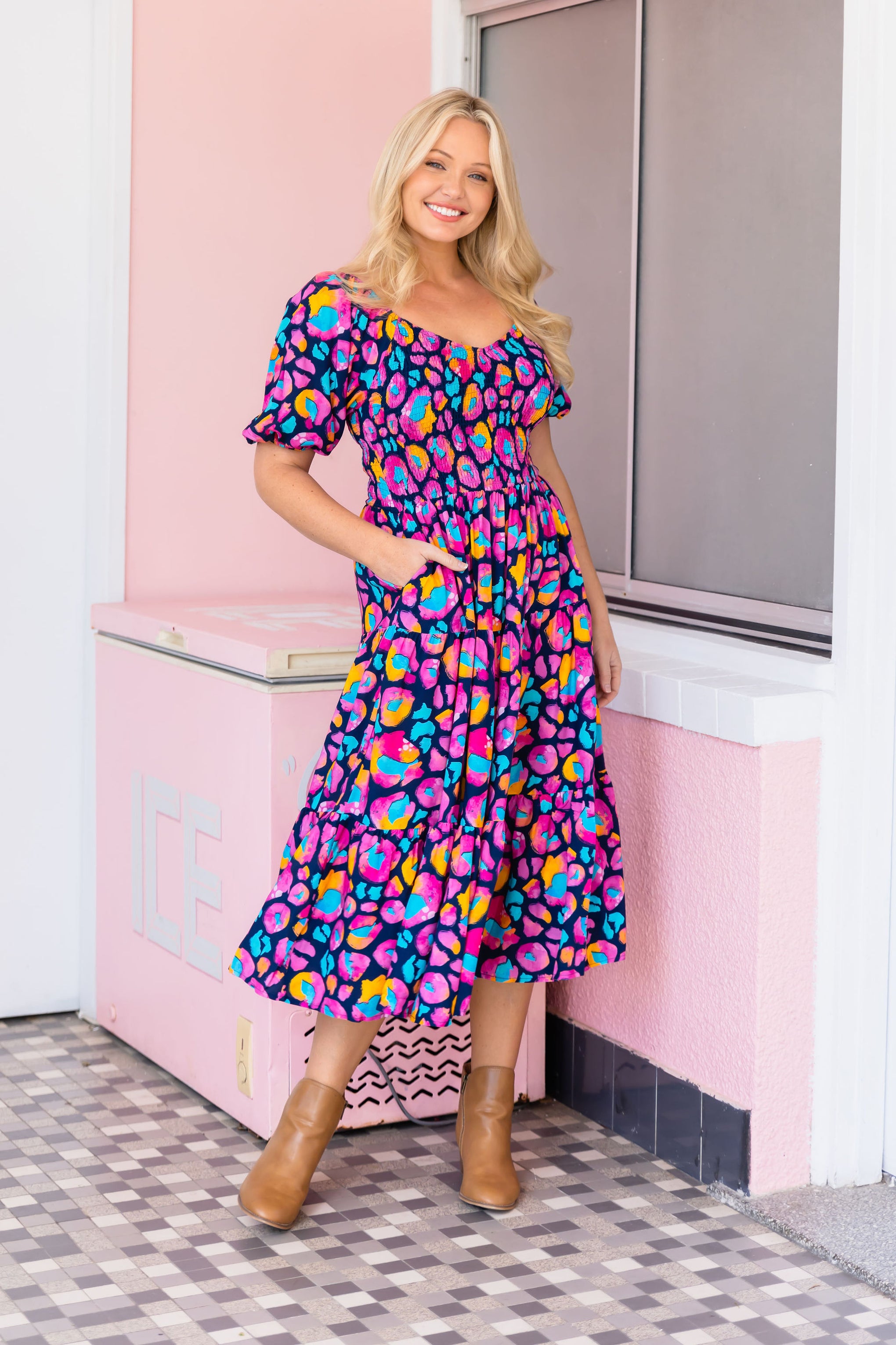 Peri Dress in Magenta Leopard by Kasey Rainbow
