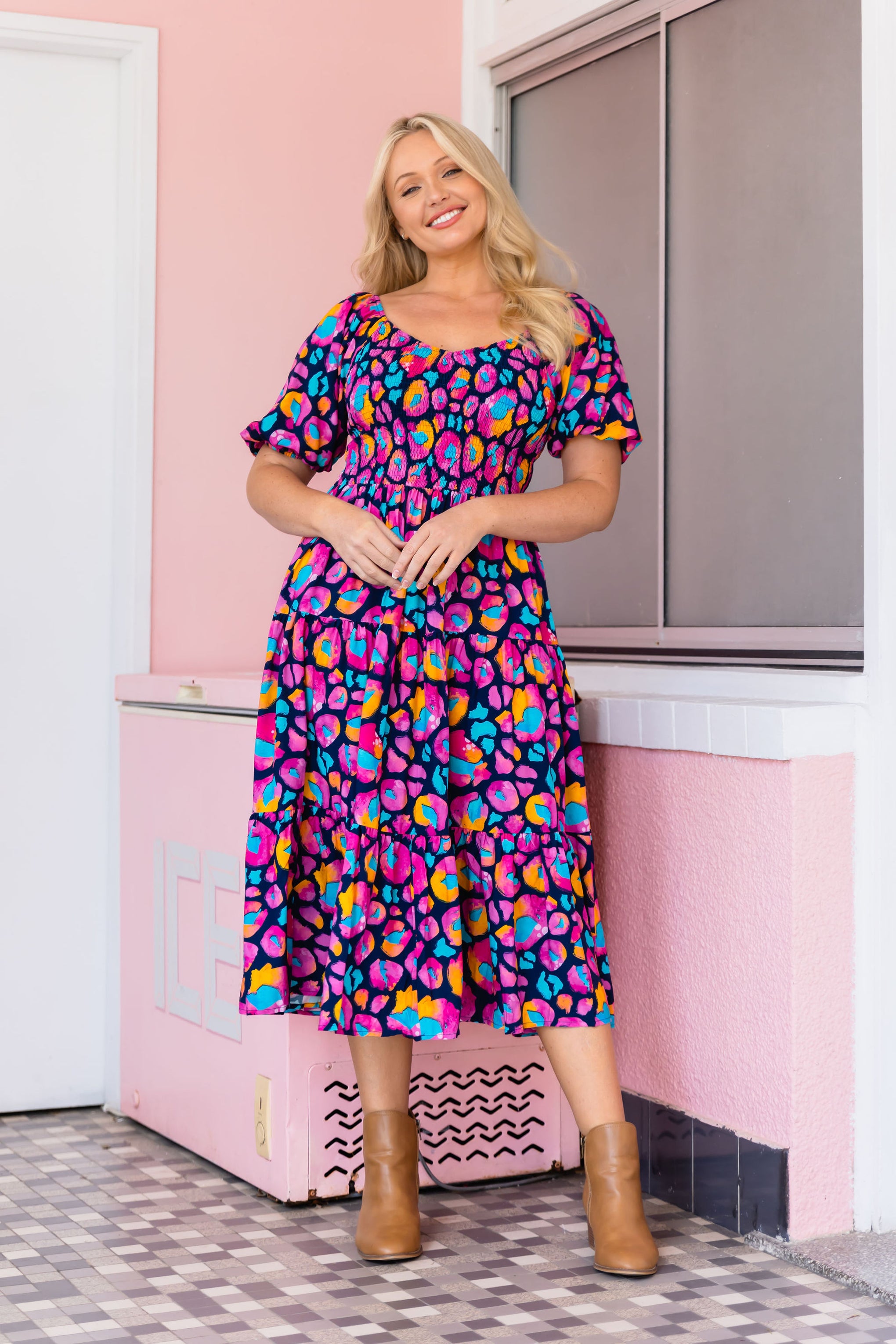 Peri Dress in Magenta Leopard by Kasey Rainbow