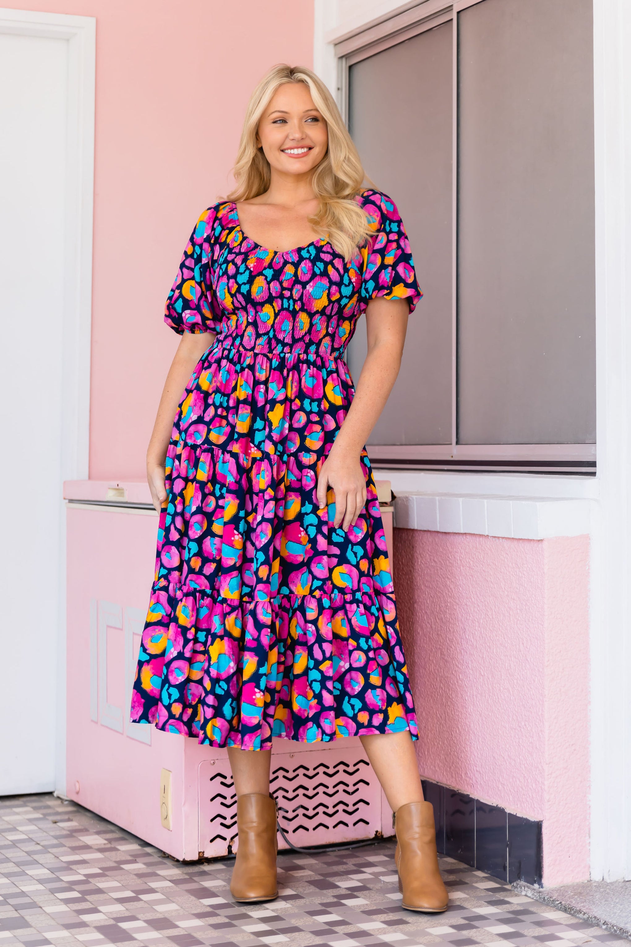 Peri Dress in Magenta Leopard by Kasey Rainbow
