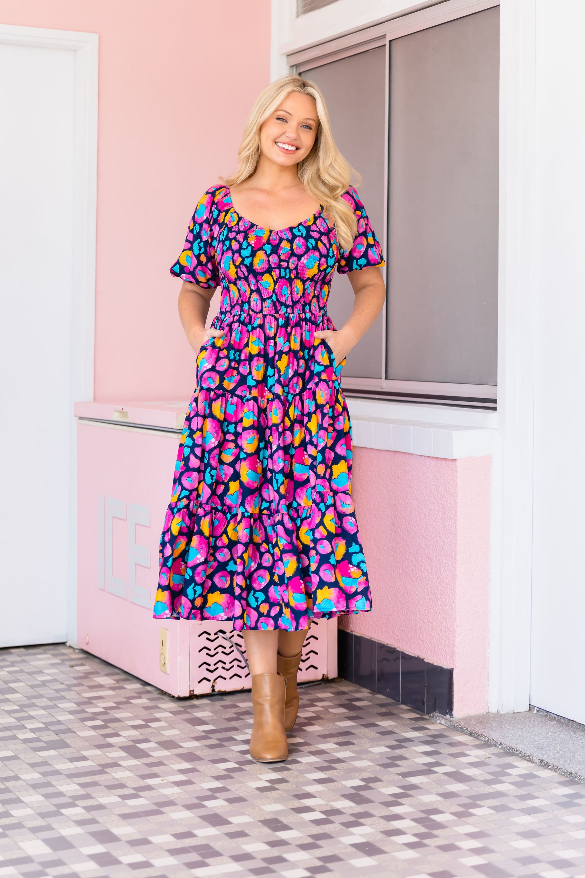 Peri Dress in Magenta Leopard by Kasey Rainbow
