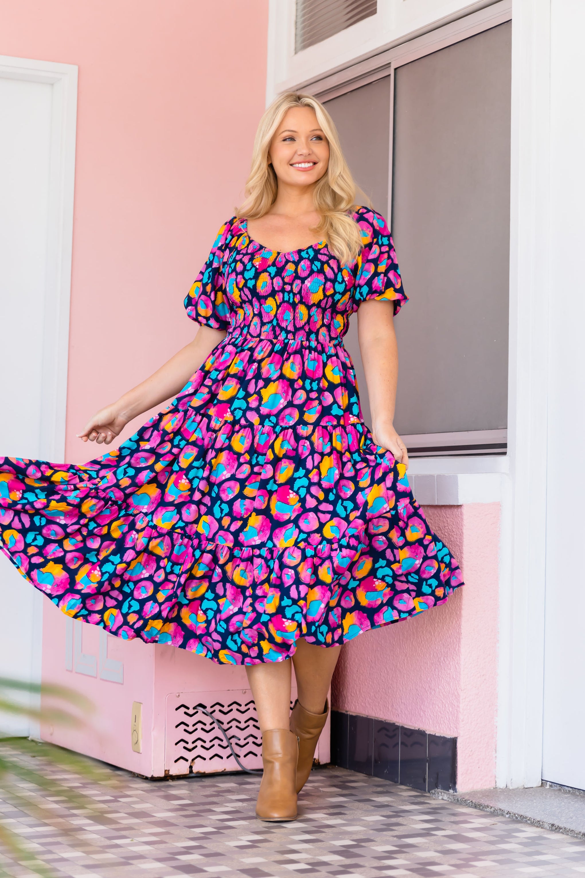 Peri Dress in Magenta Leopard by Kasey Rainbow