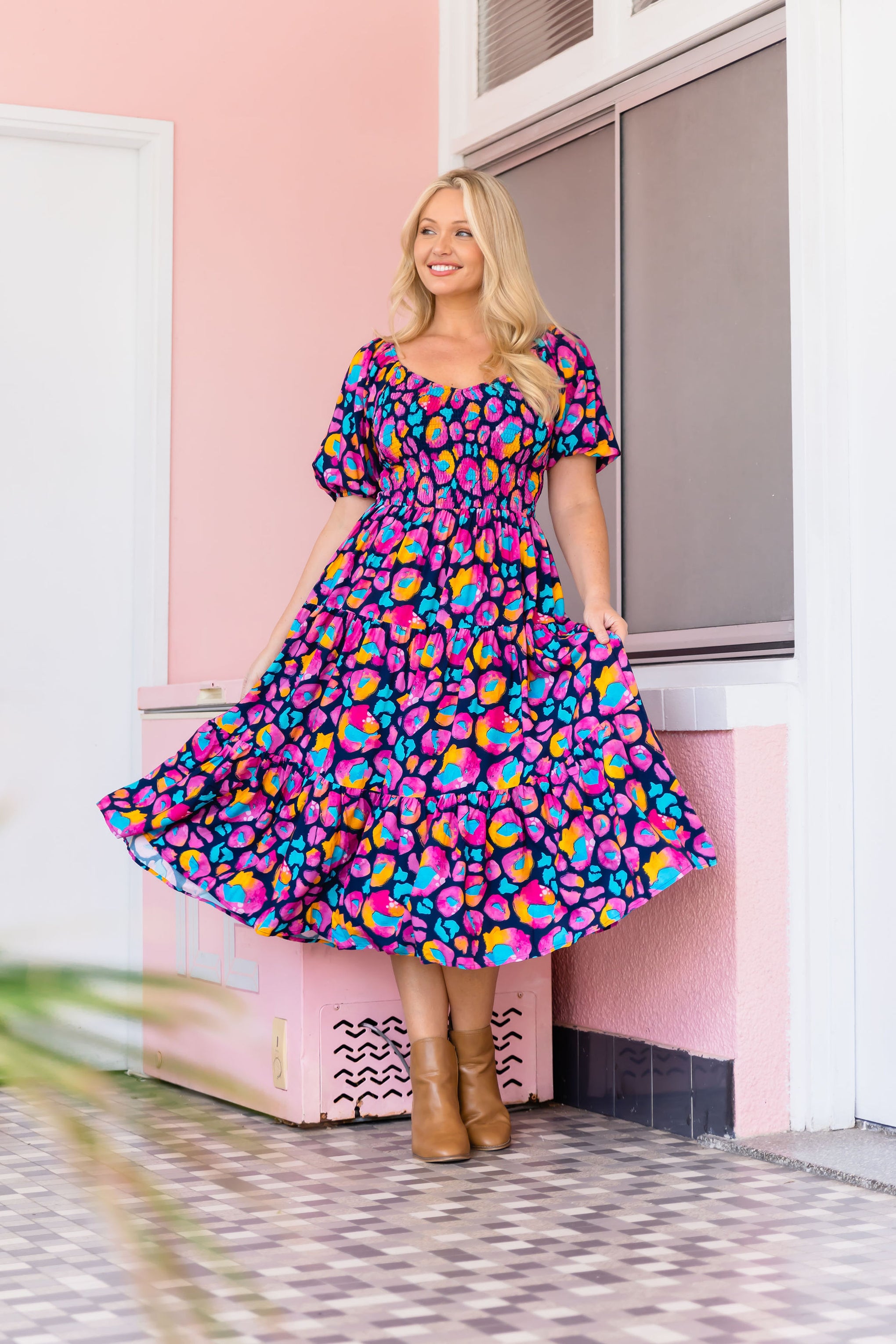 Peri Dress in Magenta Leopard by Kasey Rainbow