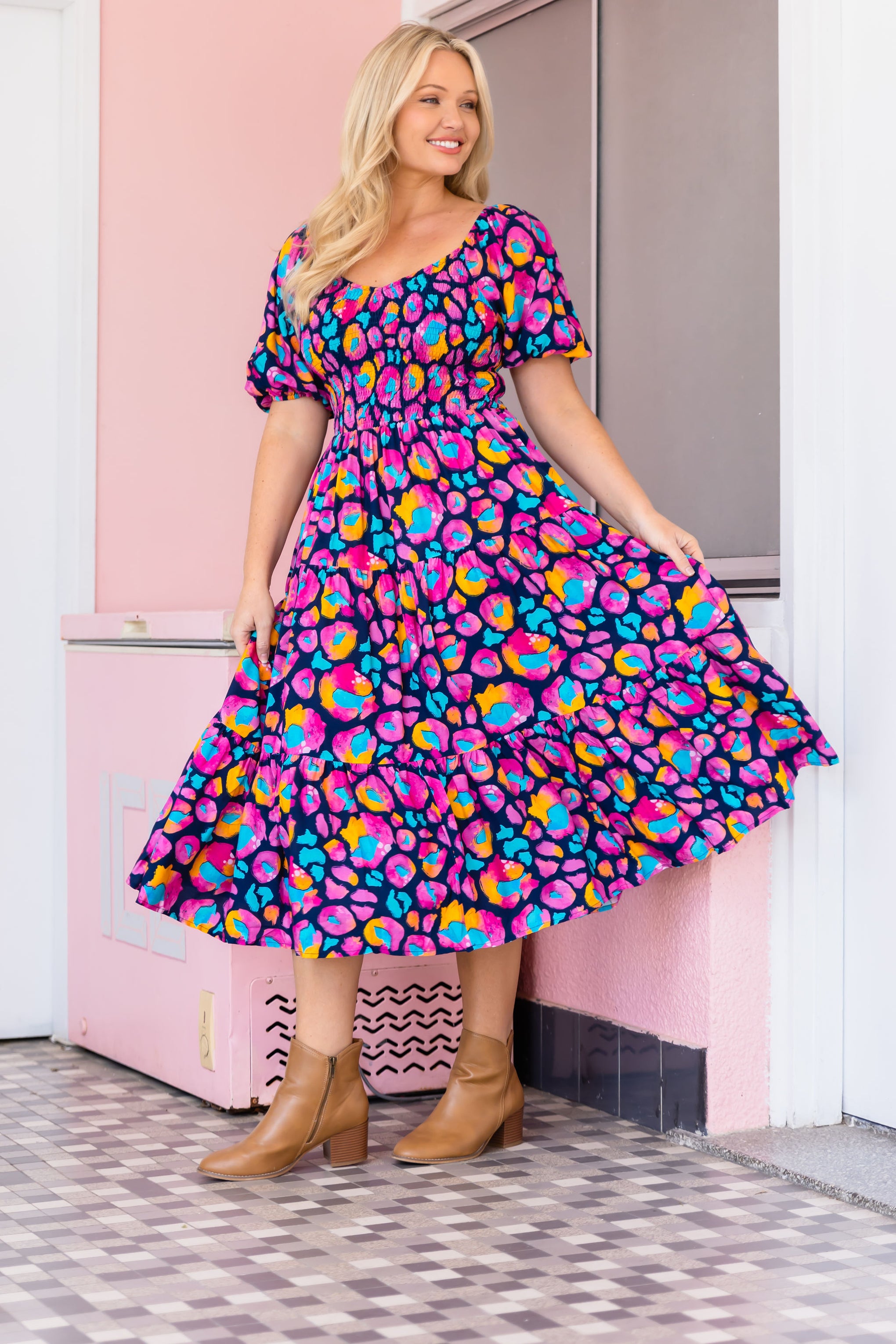 Peri Dress in Magenta Leopard by Kasey Rainbow