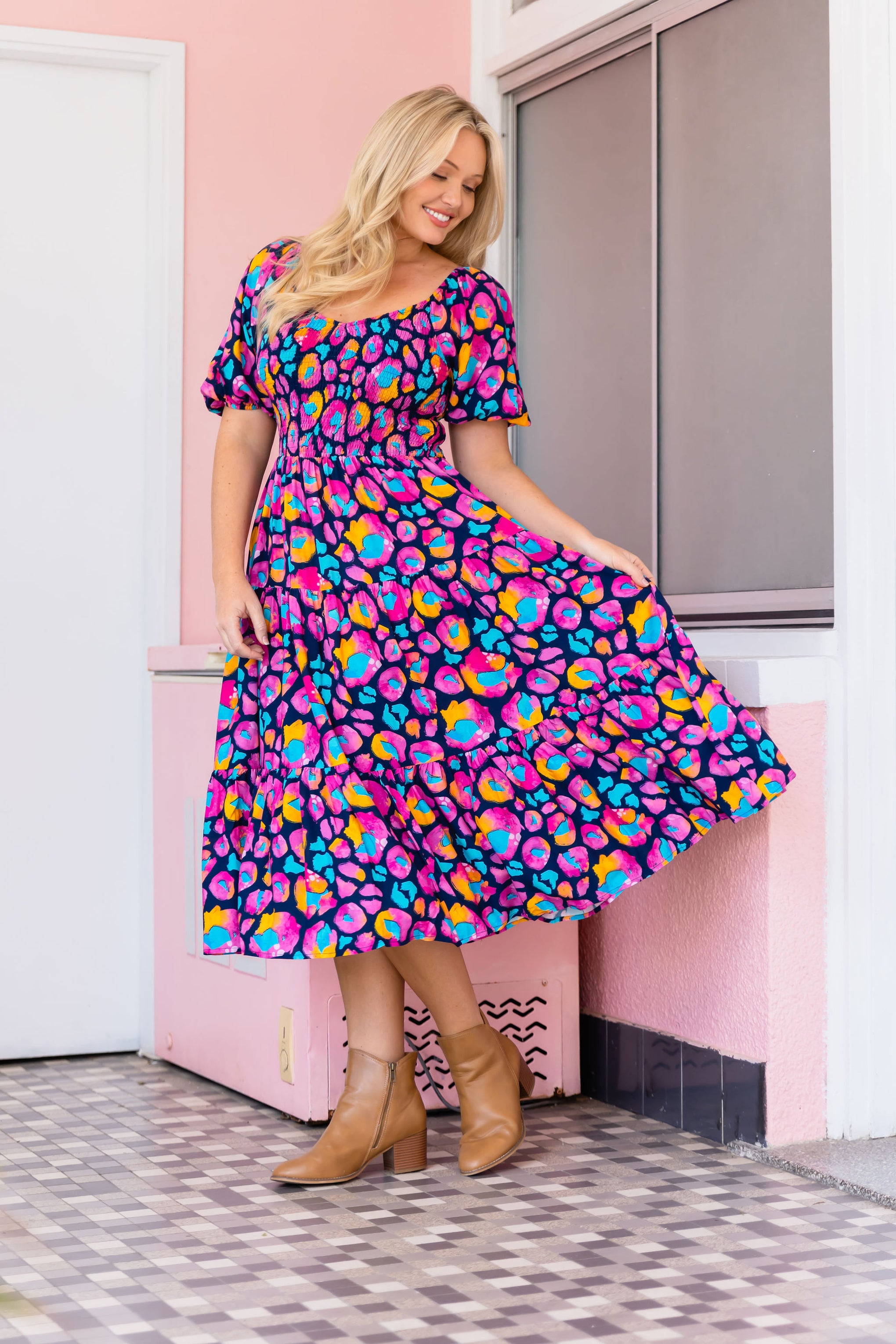 Peri Dress in Magenta Leopard by Kasey Rainbow