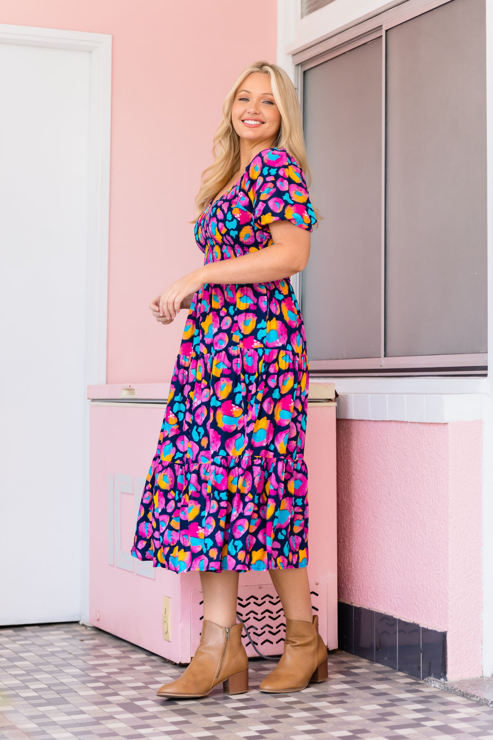Peri Dress in Magenta Leopard by Kasey Rainbow