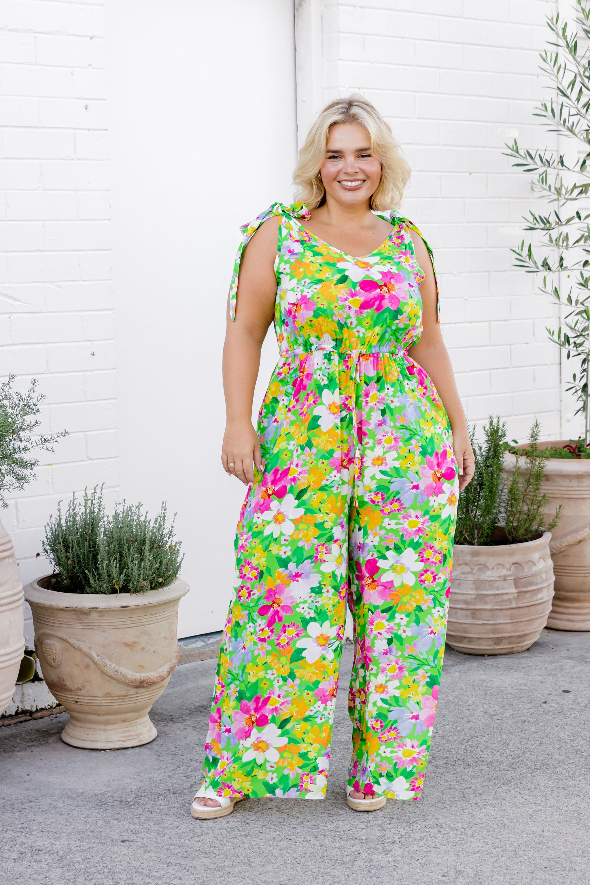 Paige Jumpsuit in Green Botanical