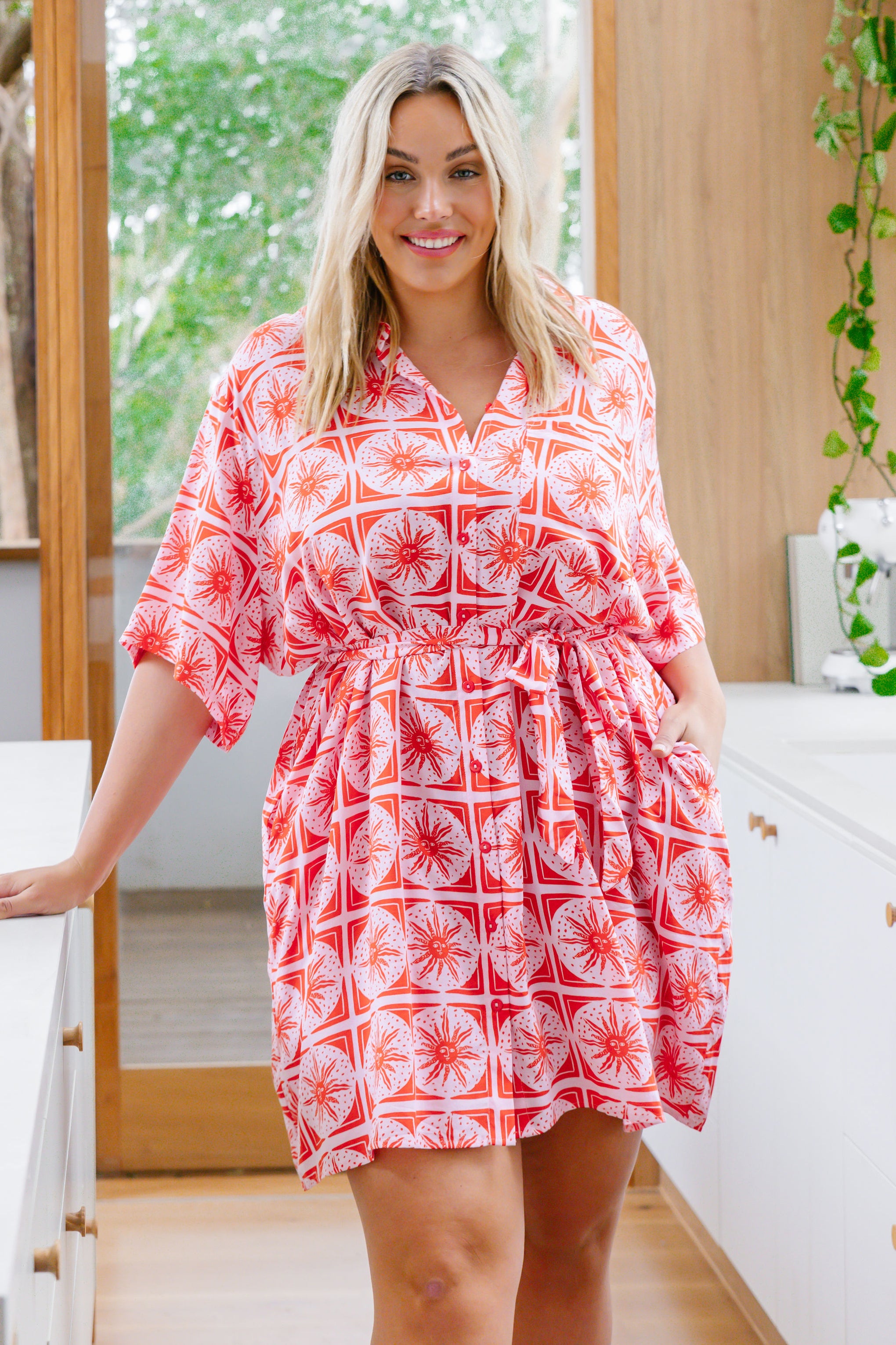 Ebony Shirt Dress In Chasing Sunlight Red