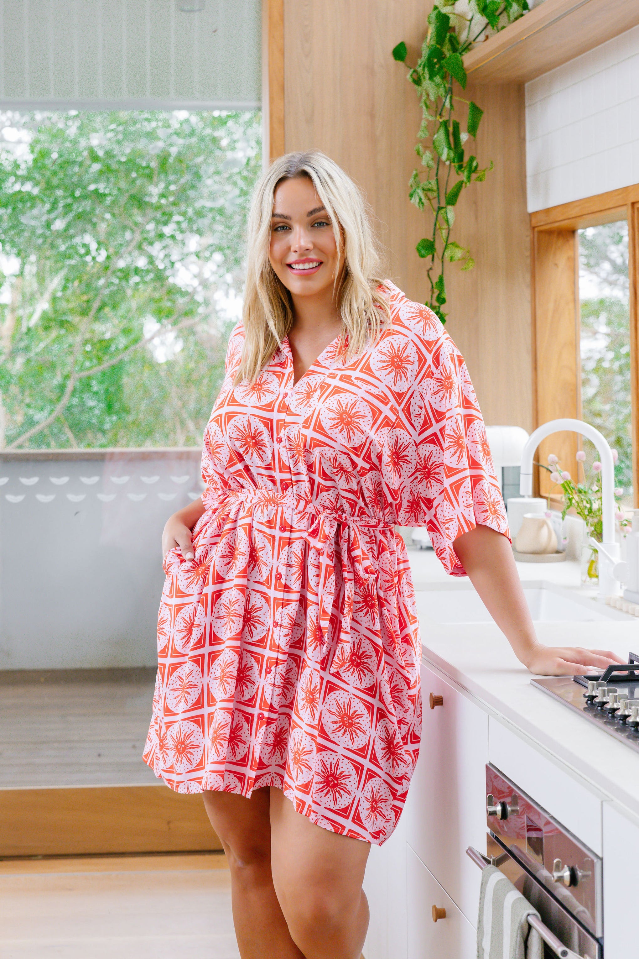 Ebony Shirt Dress In Chasing Sunlight Red