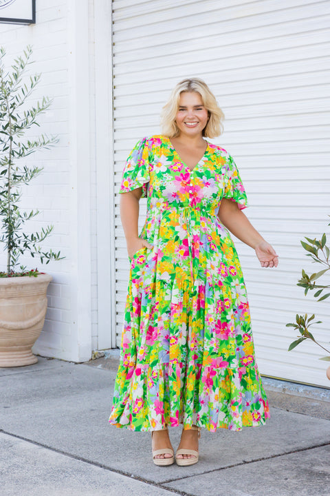 Green on sale floral maxi