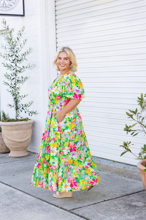 Green and white floral sale maxi dress