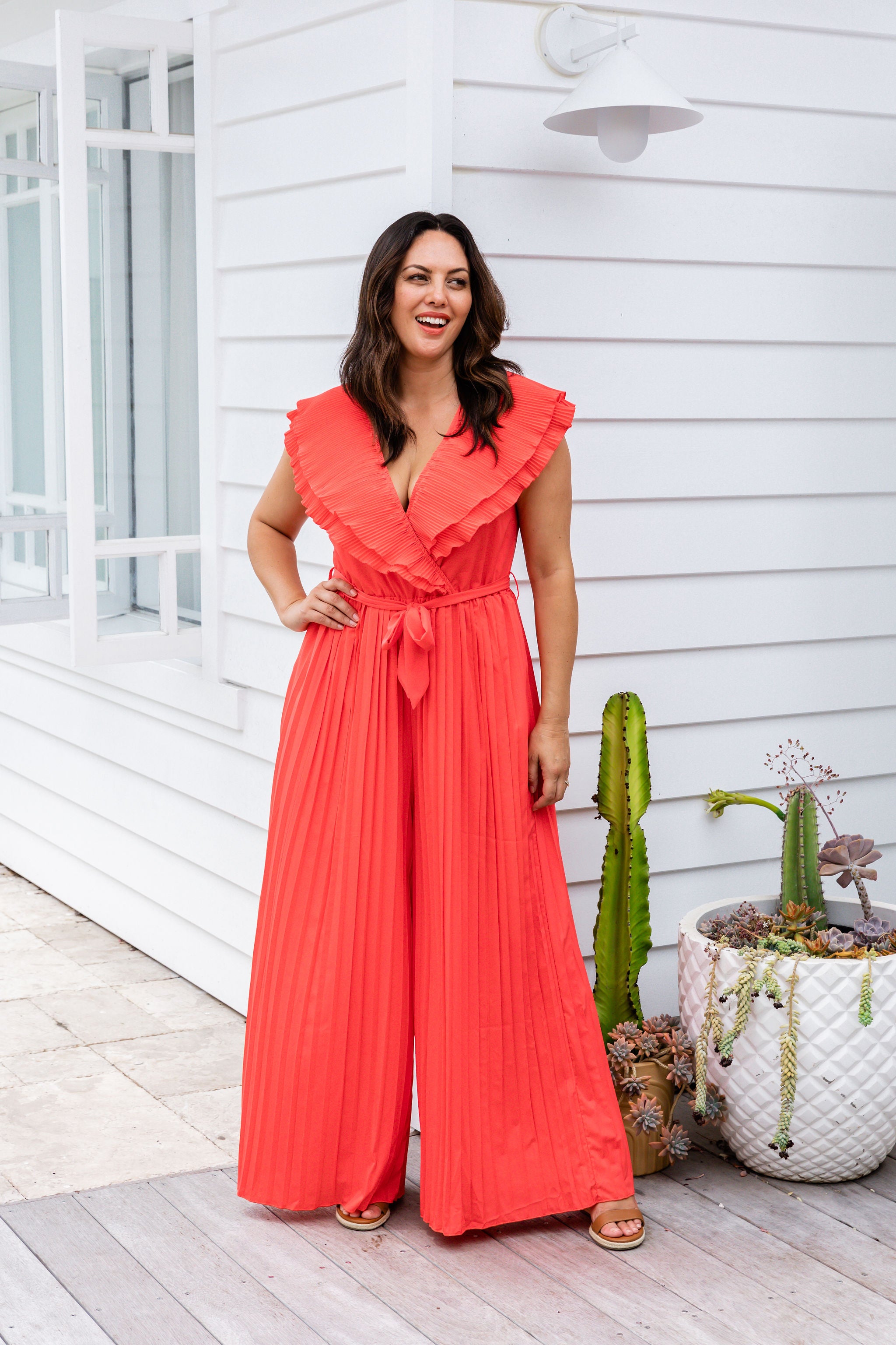 Lily Jumpsuit in Coral Red