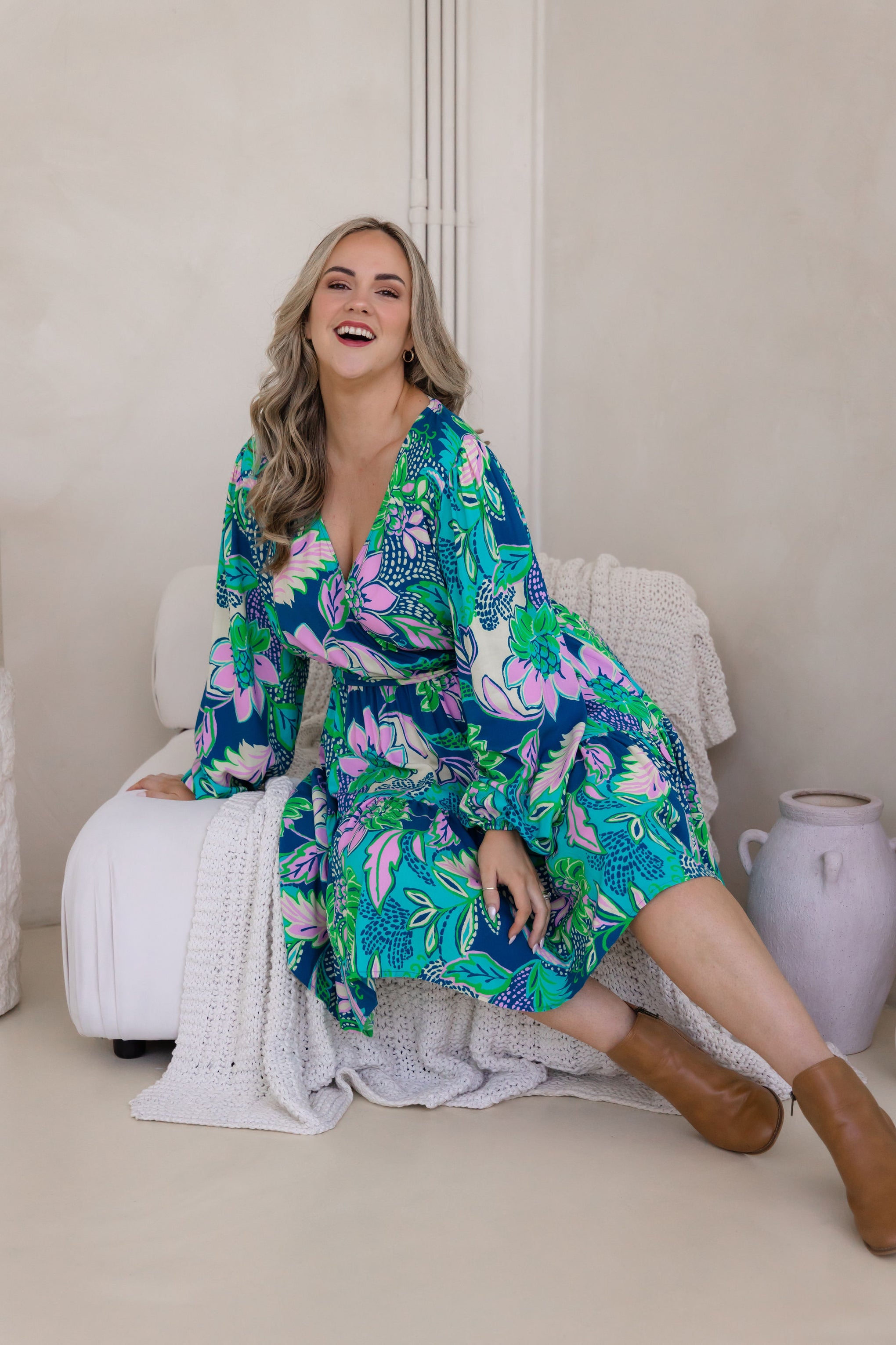 Long Sleeve Deni Dress in Kosum Pink