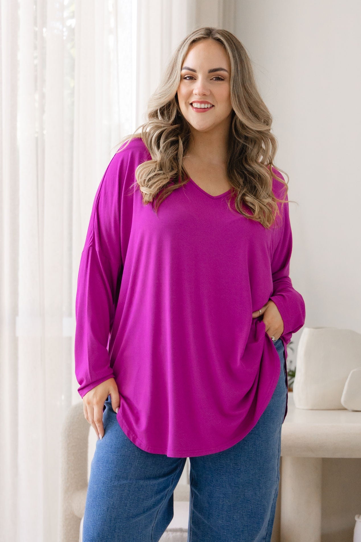 Jasper Jersey Top in Fuchsia