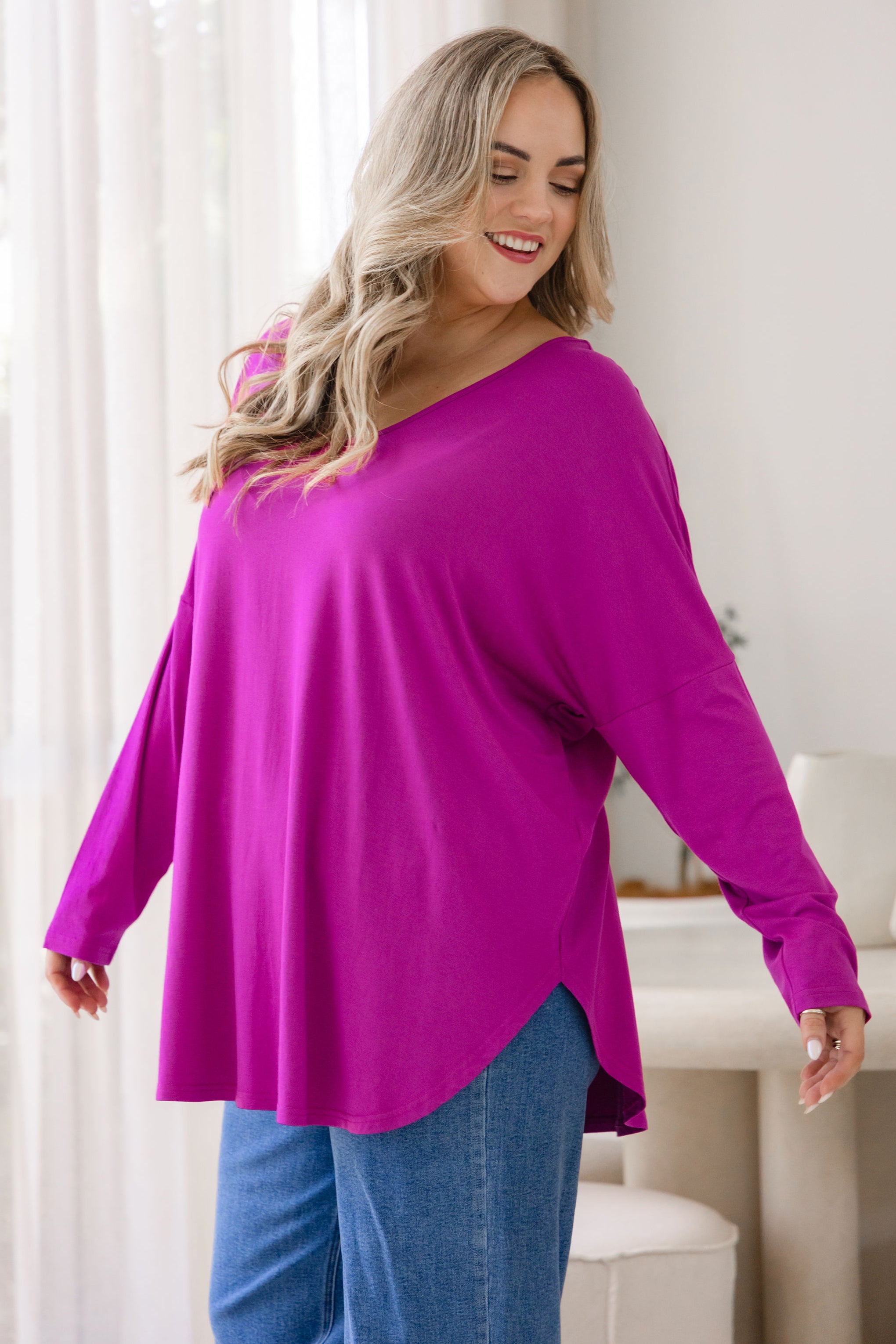 Jasper Jersey Top in Fuchsia