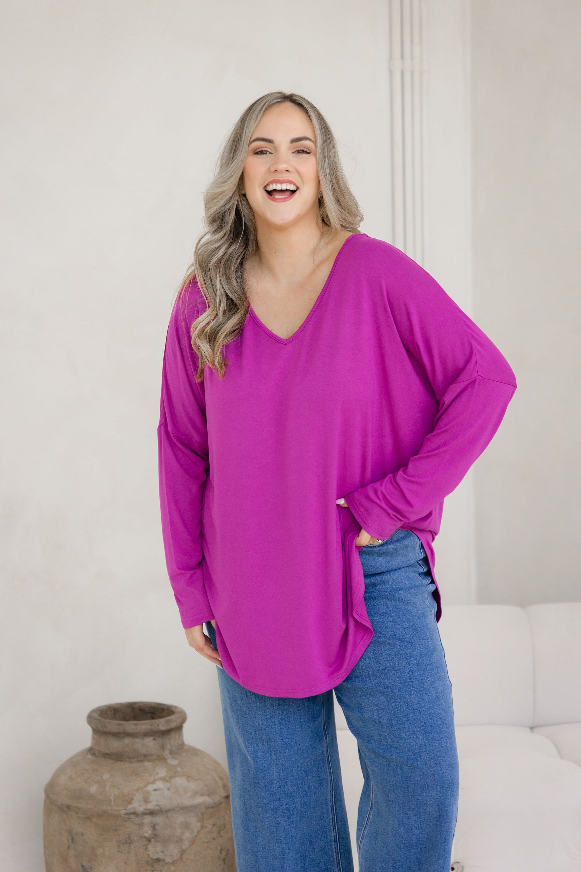 Jasper Jersey Top in Fuchsia