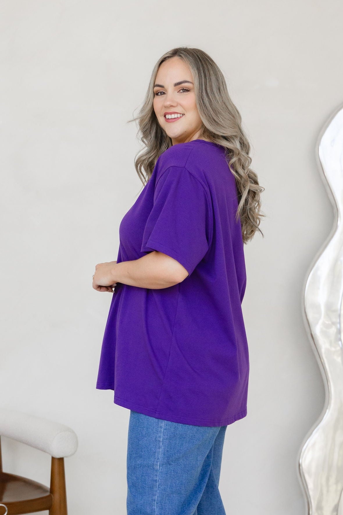 Relaxed V-Neck Tee in Purple