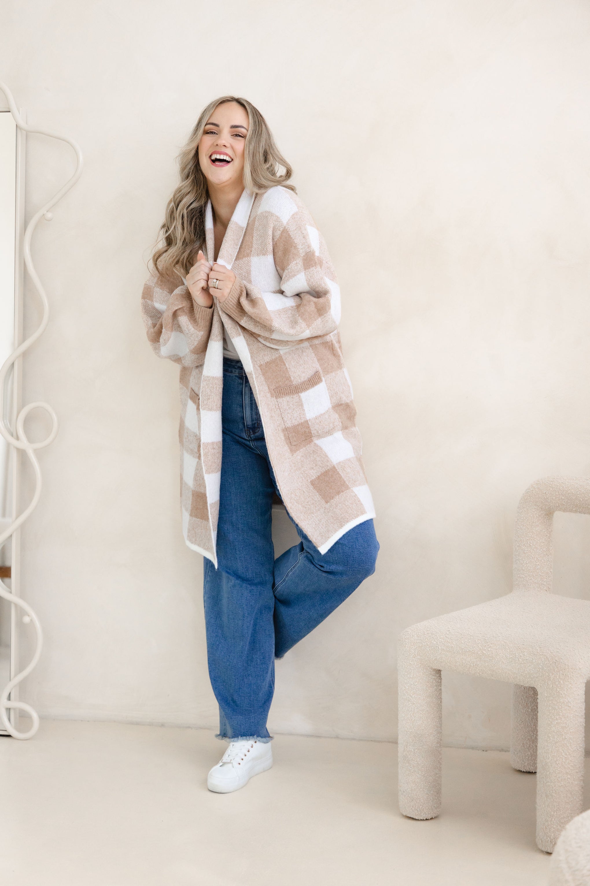 Hampton Knit in Beige Gingham