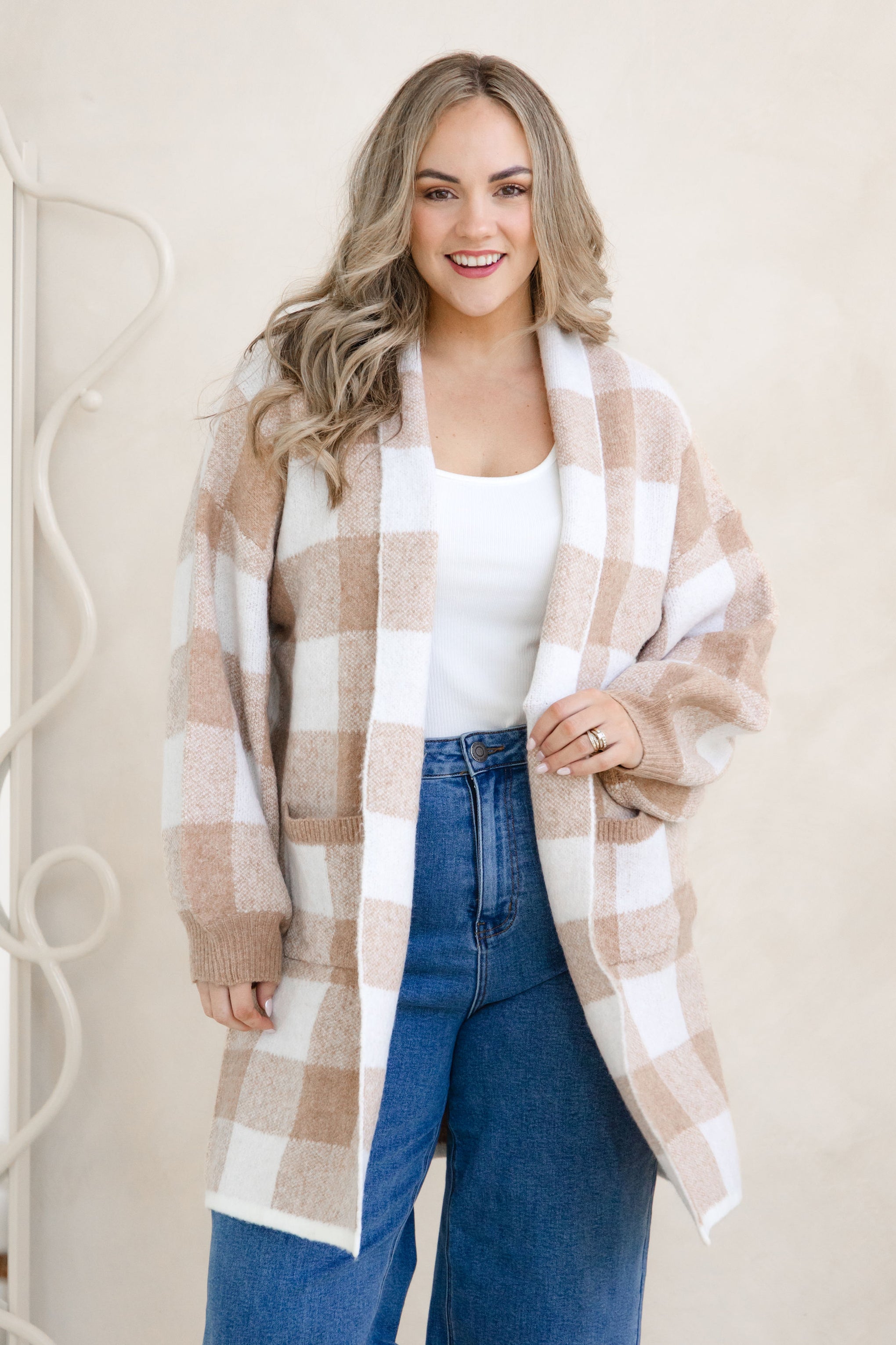 Hampton Knit in Beige Gingham