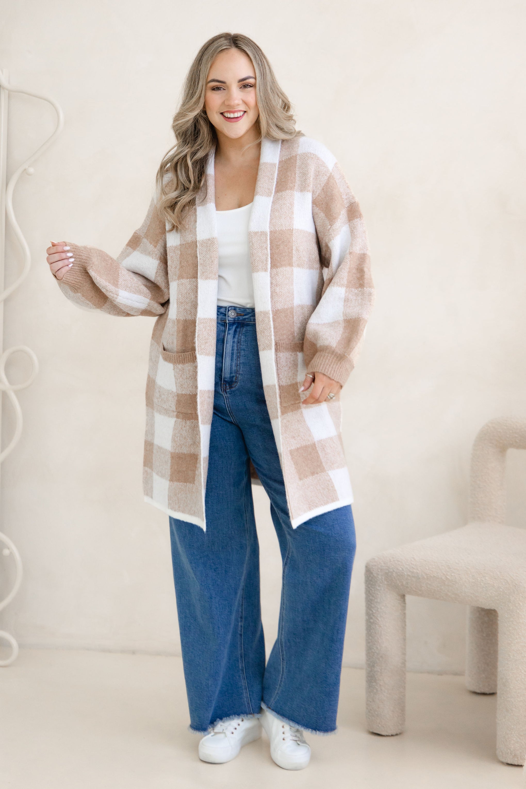Hampton Knit in Beige Gingham