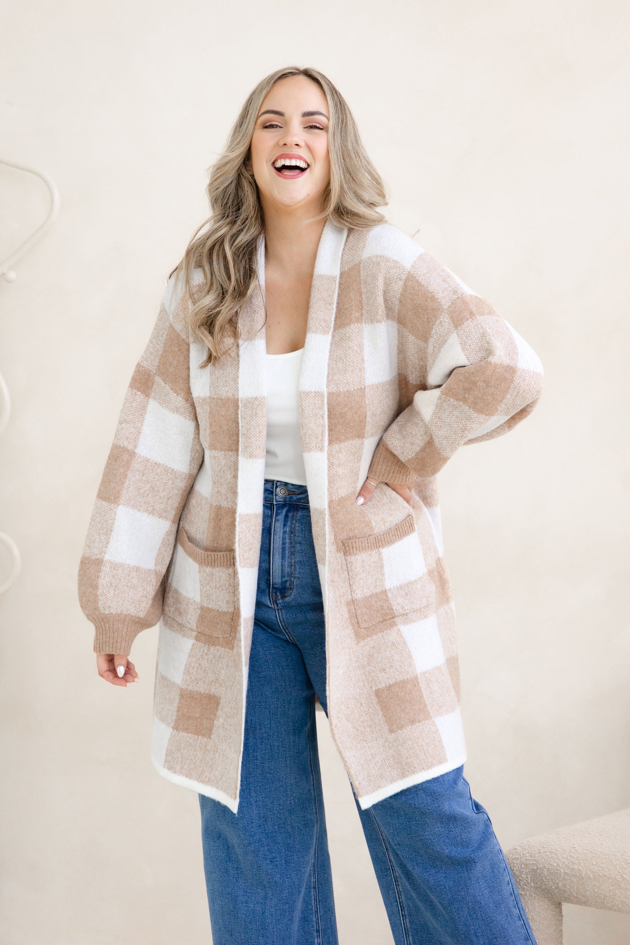 Hampton Knit in Beige Gingham