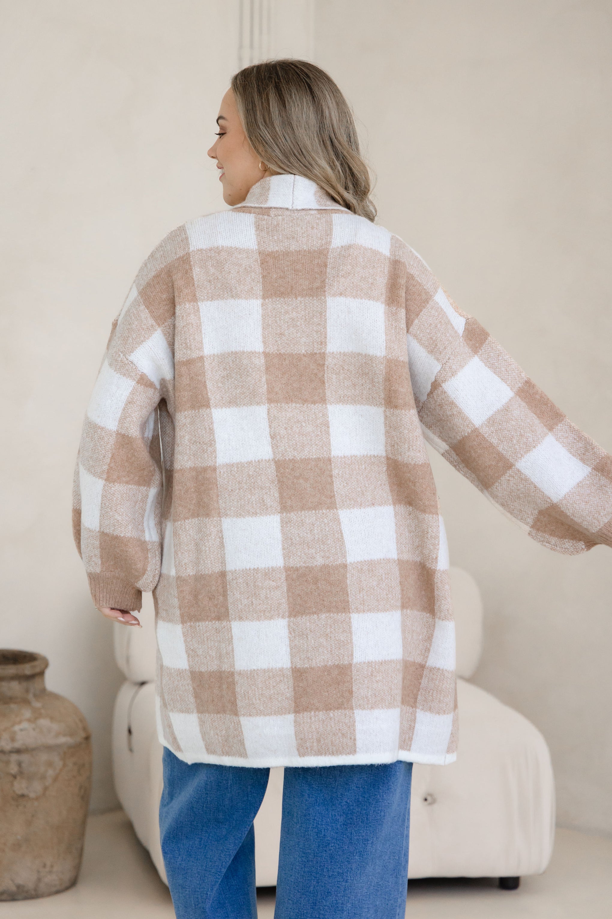 Hampton Knit in Beige Gingham