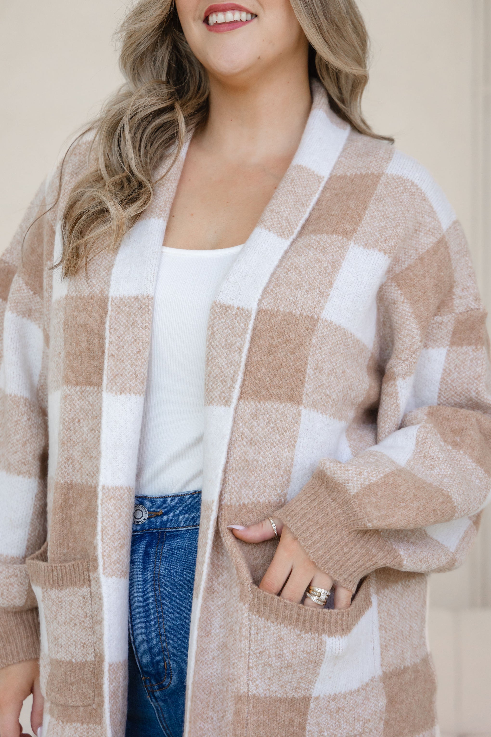 Hampton Knit in Beige Gingham