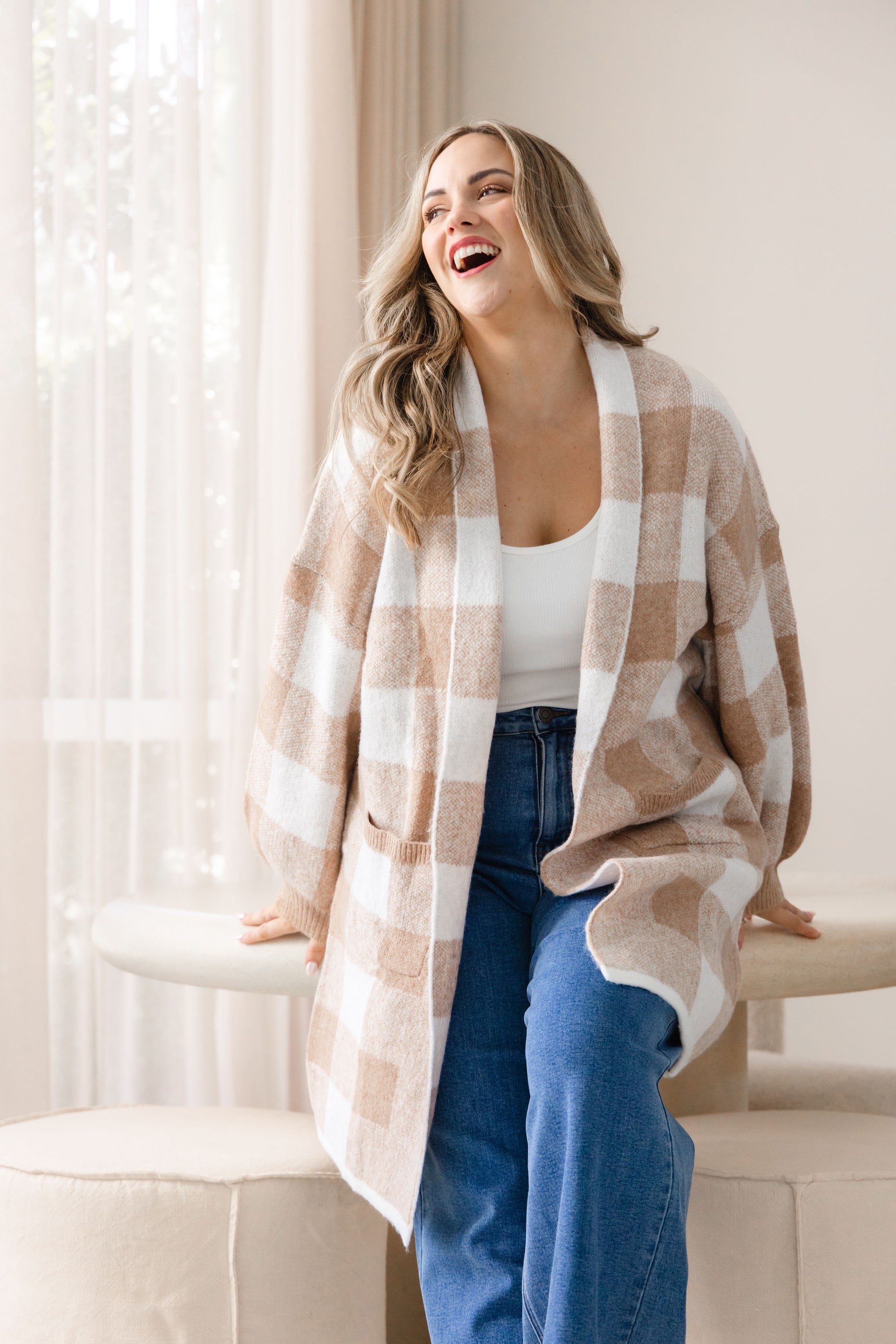 Hampton Knit in Beige Gingham