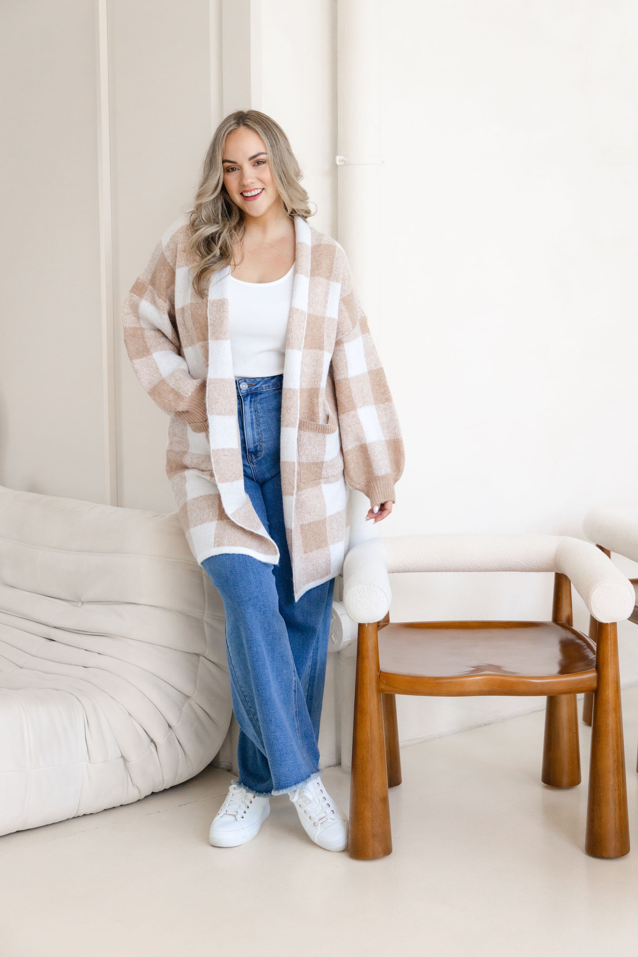 Hampton Knit in Beige Gingham