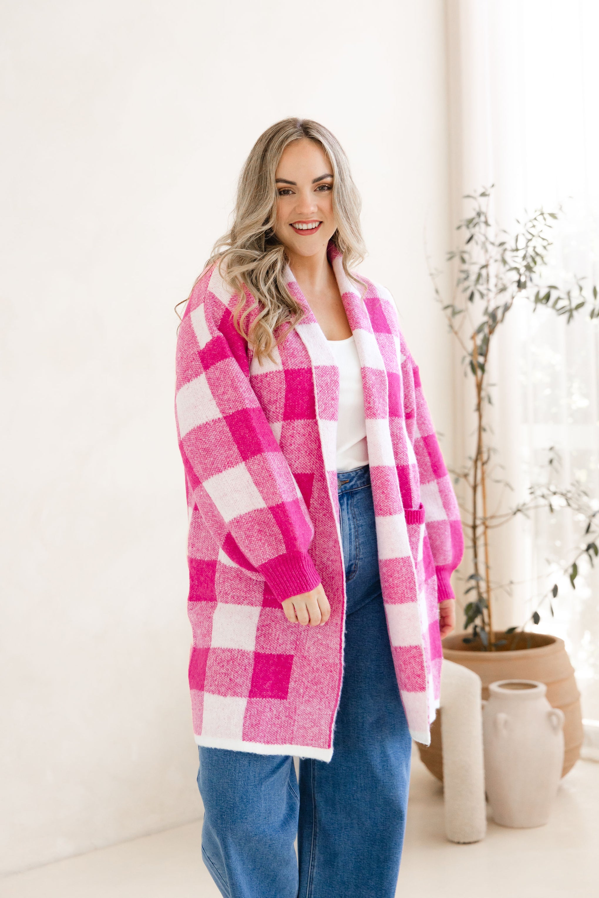 Hampton Knit in Pink Gingham