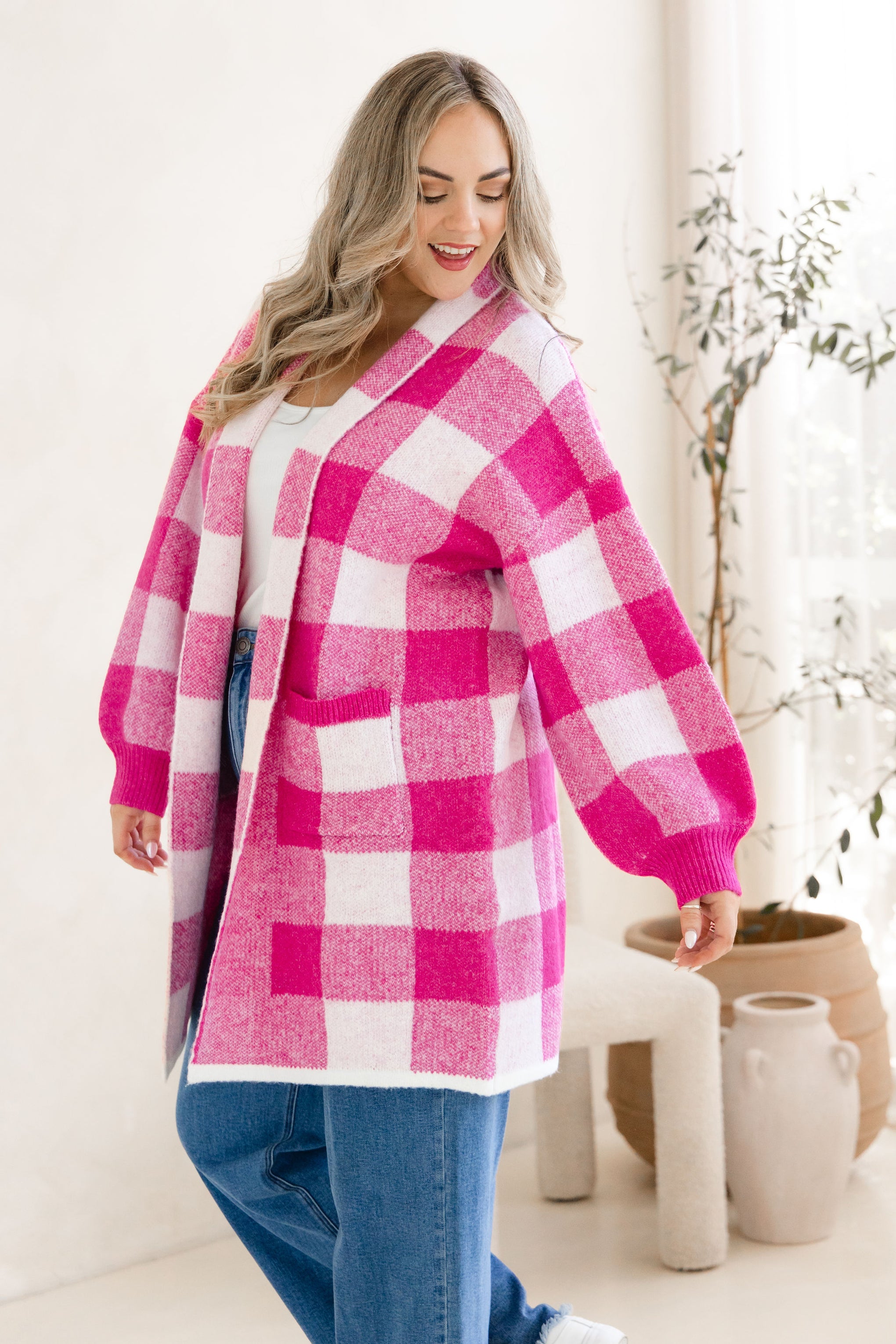 Hampton Knit in Pink Gingham