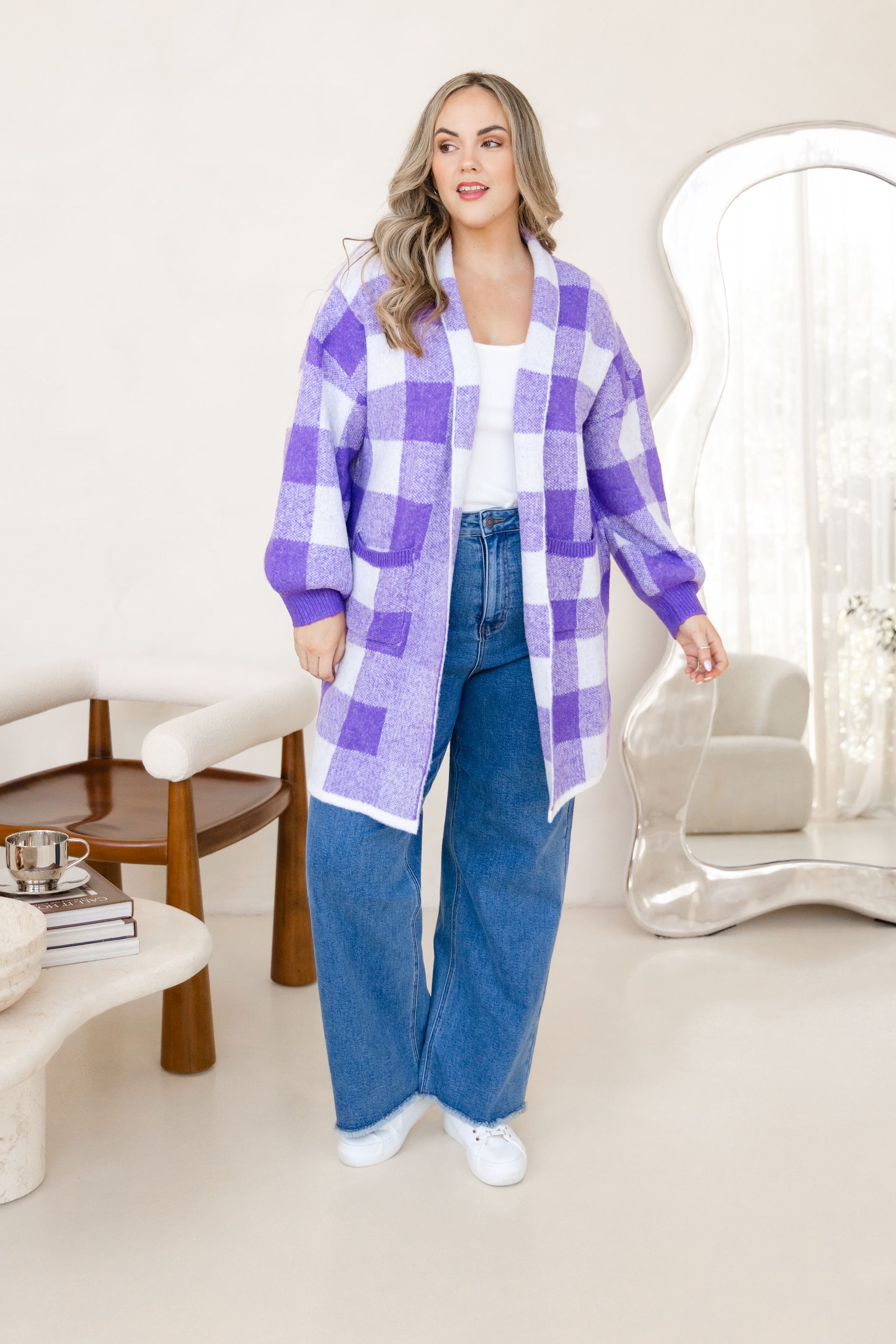 Hampton Knit in Purple Gingham