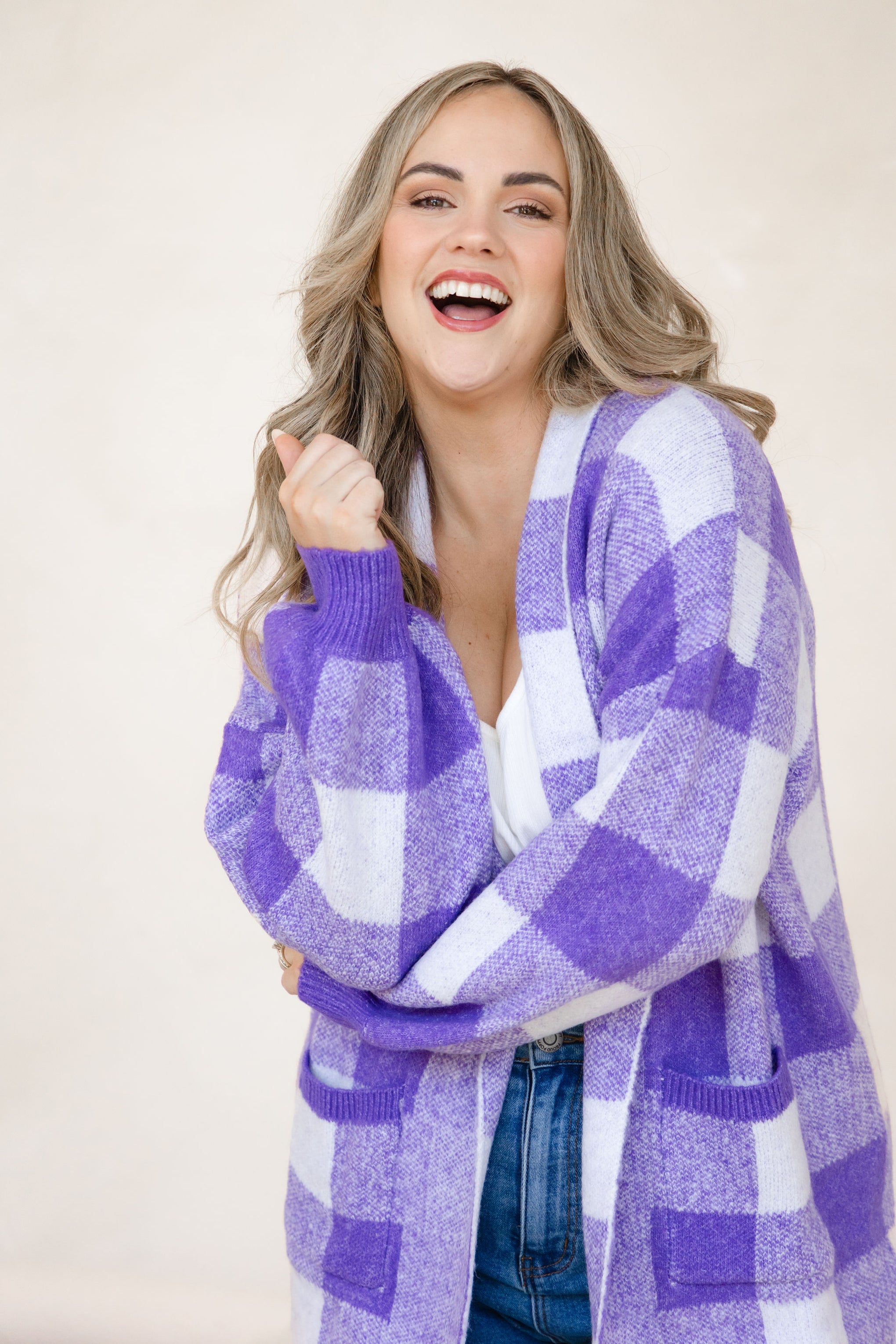 Hampton Knit in Purple Gingham