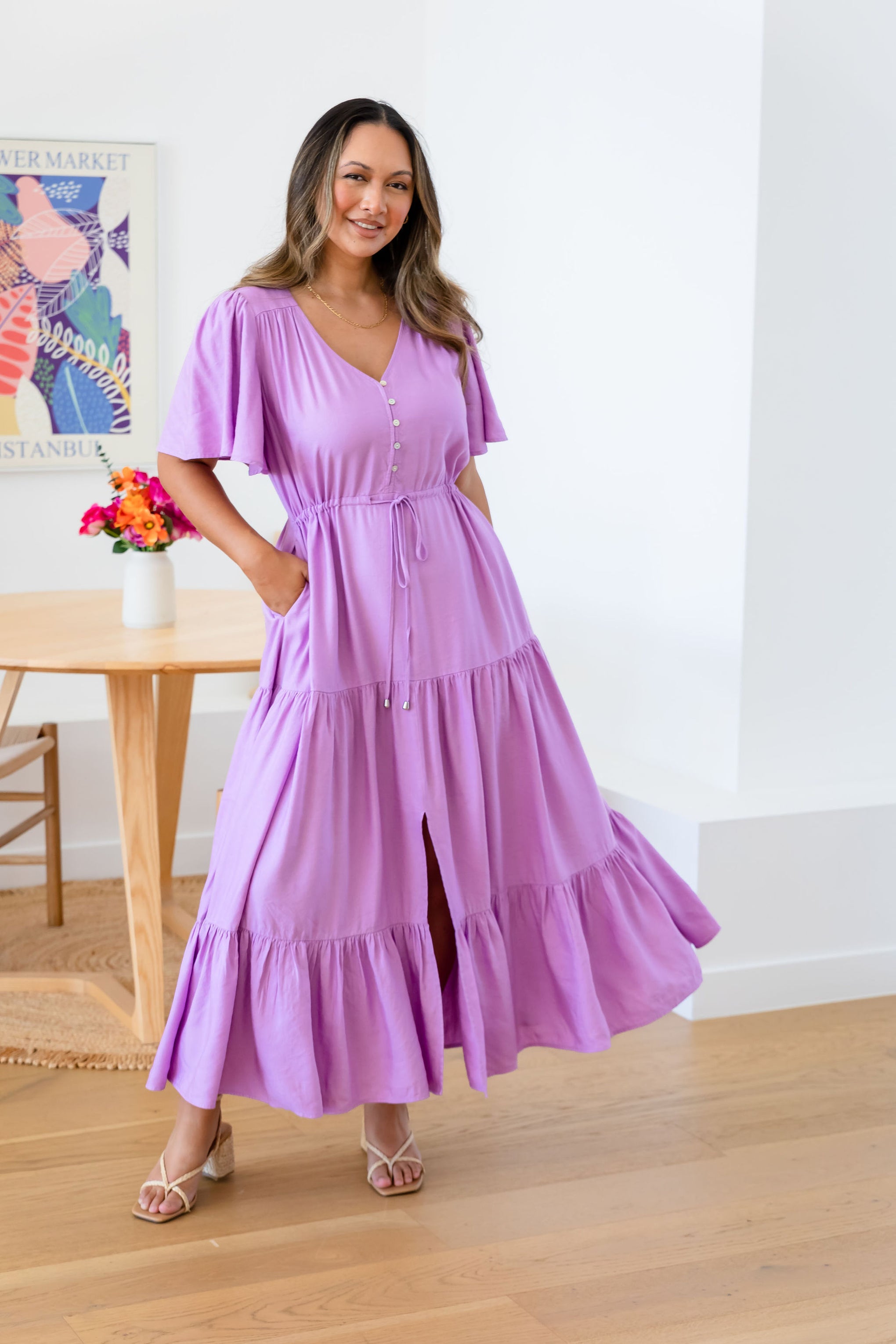 Bonnie Linen Blend Dress in Berry