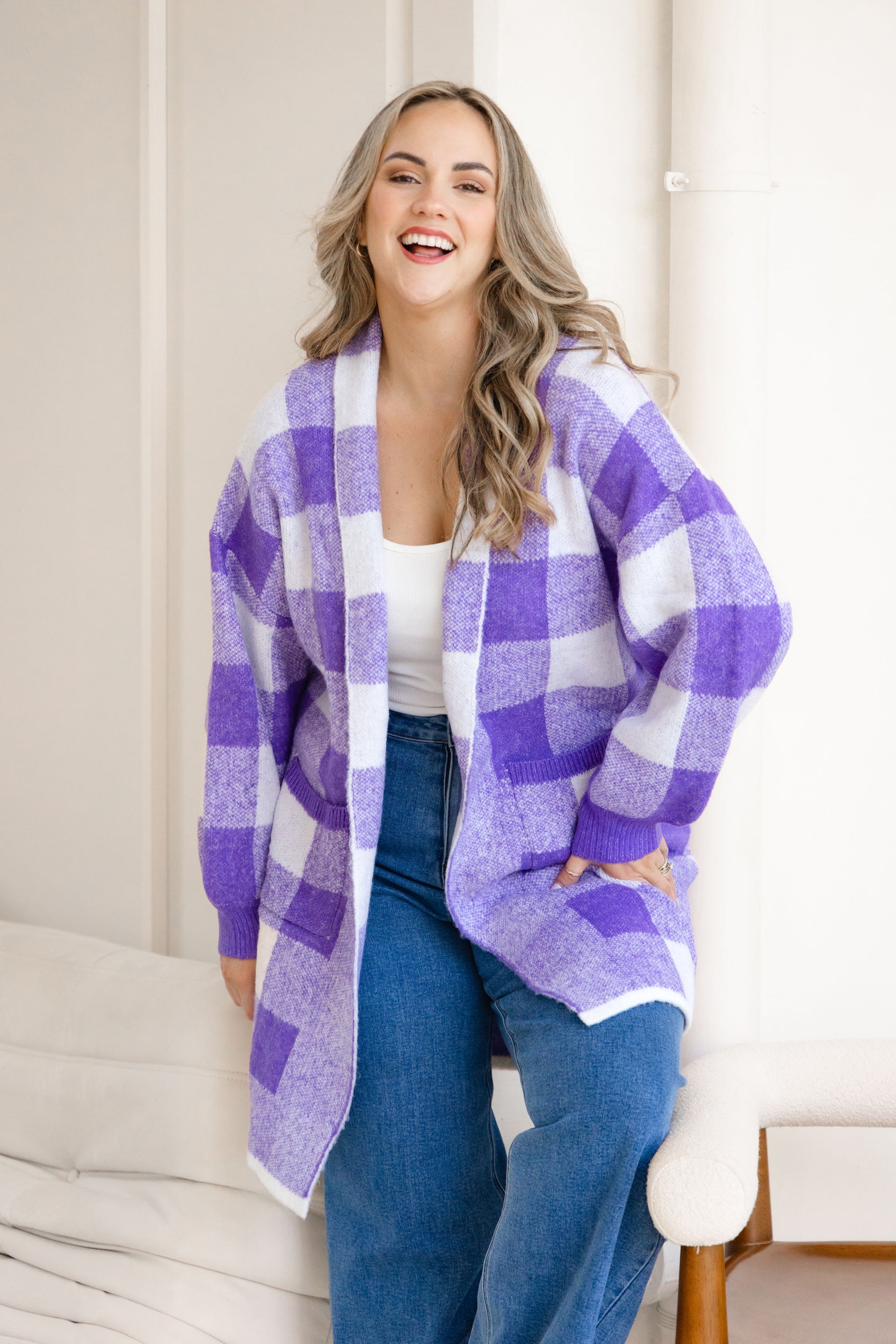 Hampton Knit in Purple Gingham