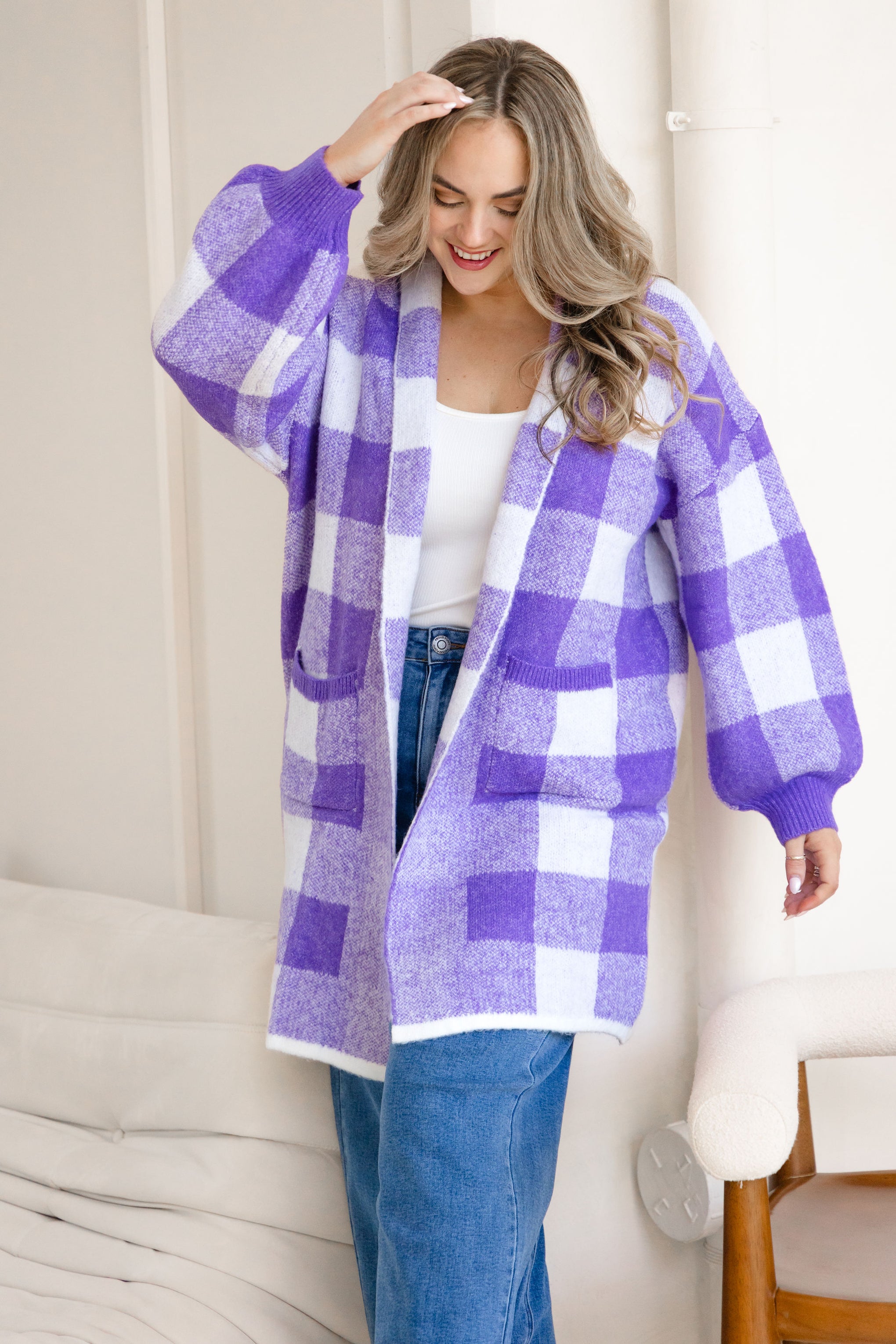 Hampton Knit in Purple Gingham