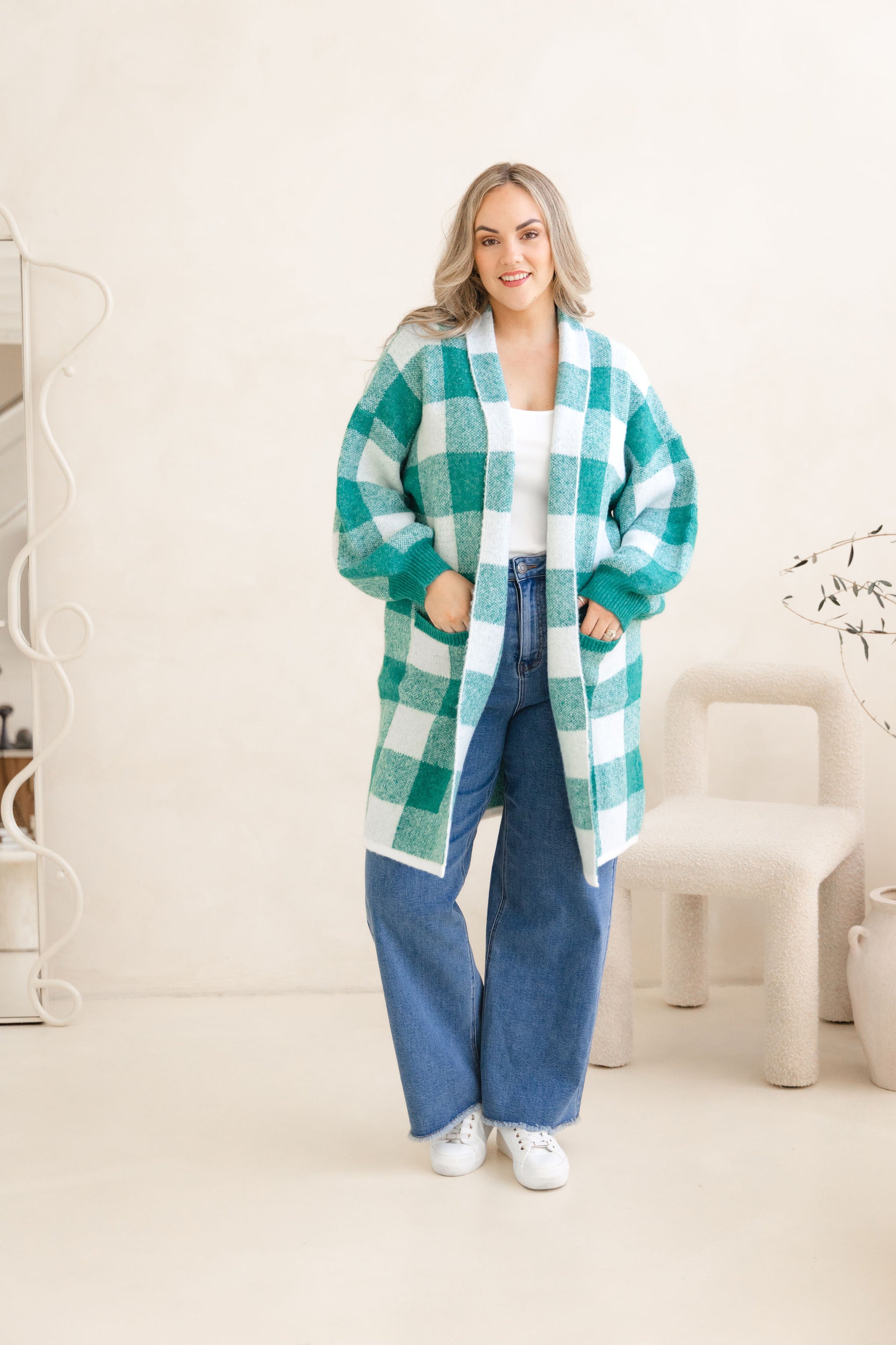 Hampton Knit in Teal Gingham
