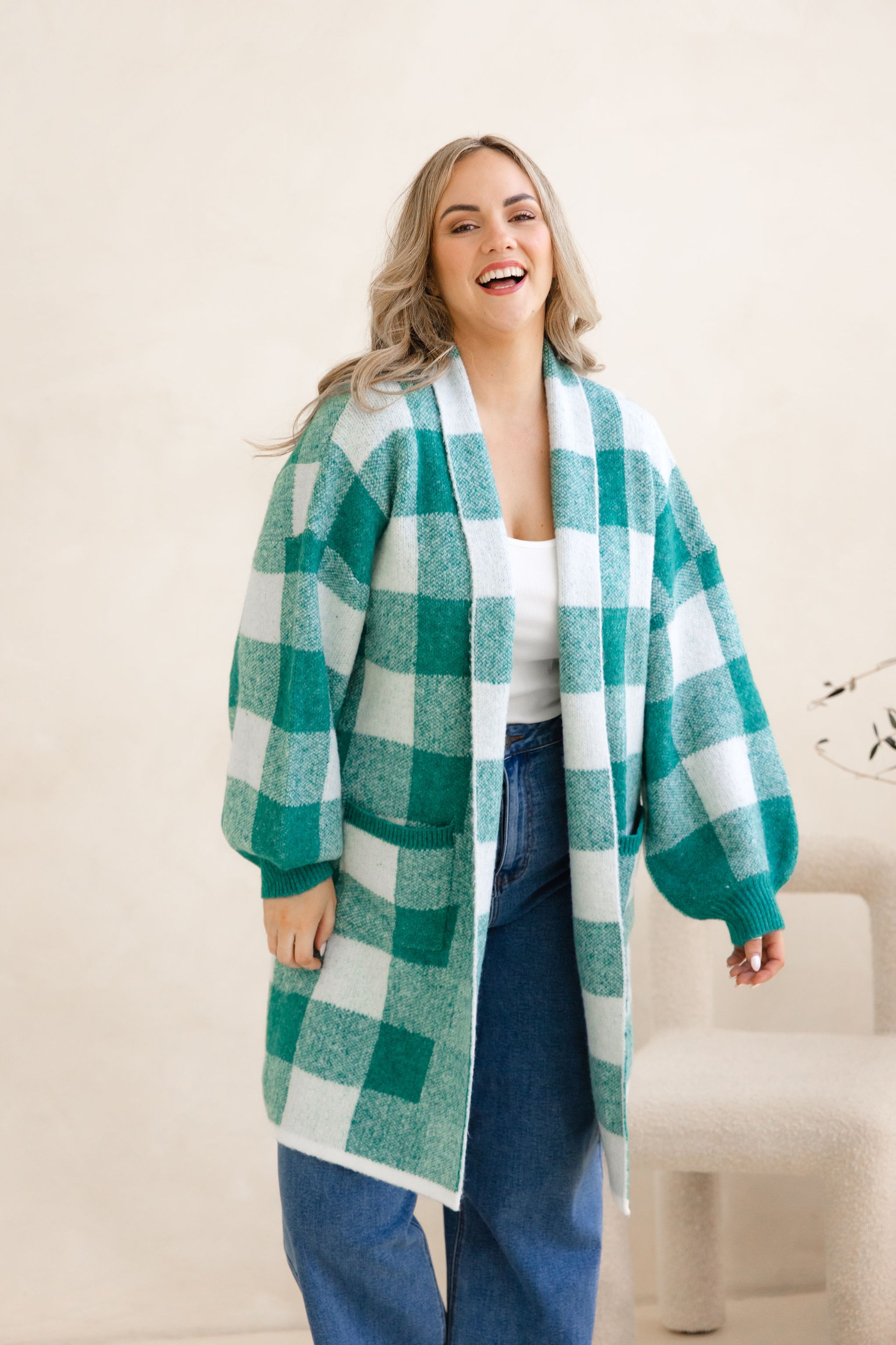 Hampton Knit in Teal Gingham