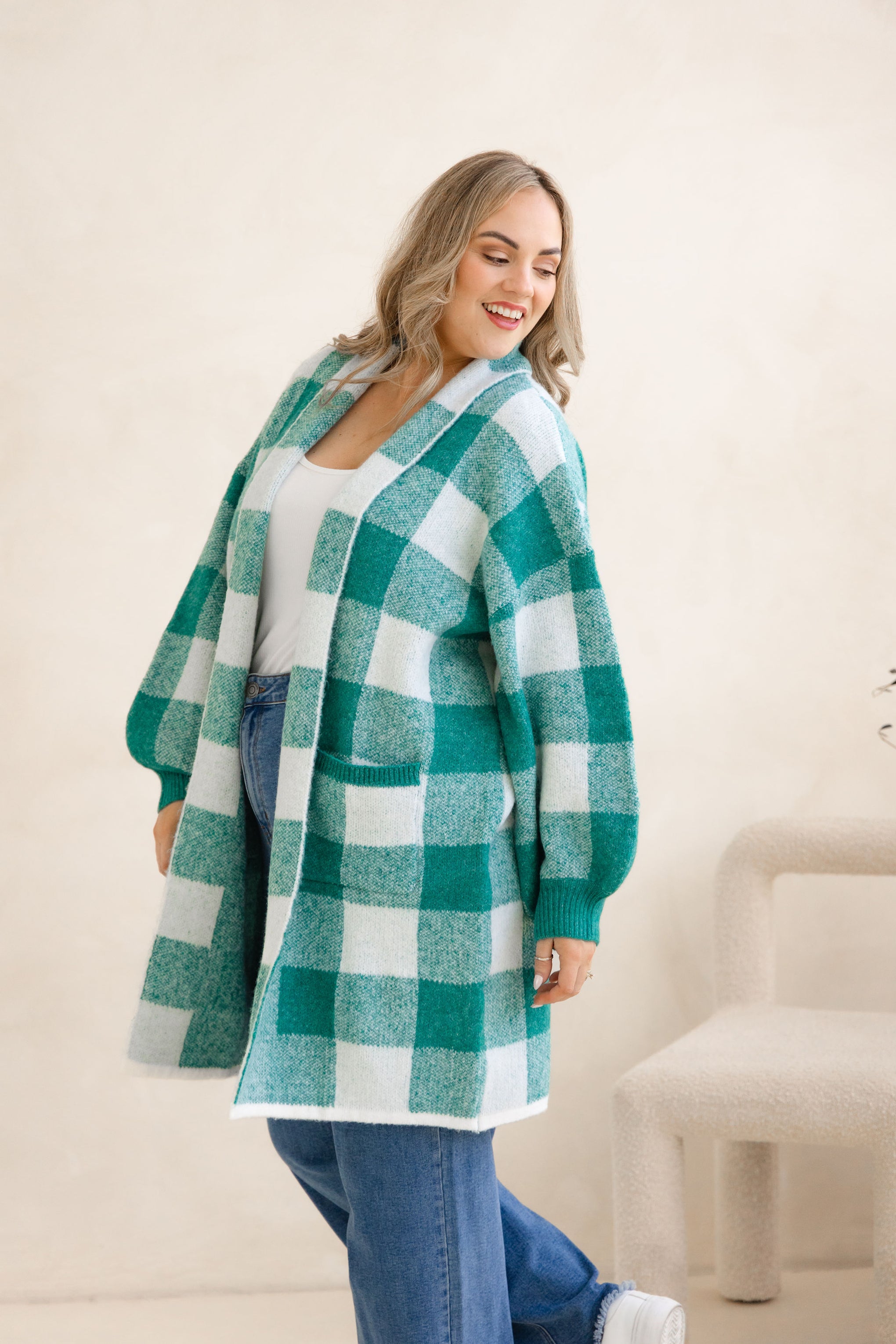 Hampton Knit in Teal Gingham