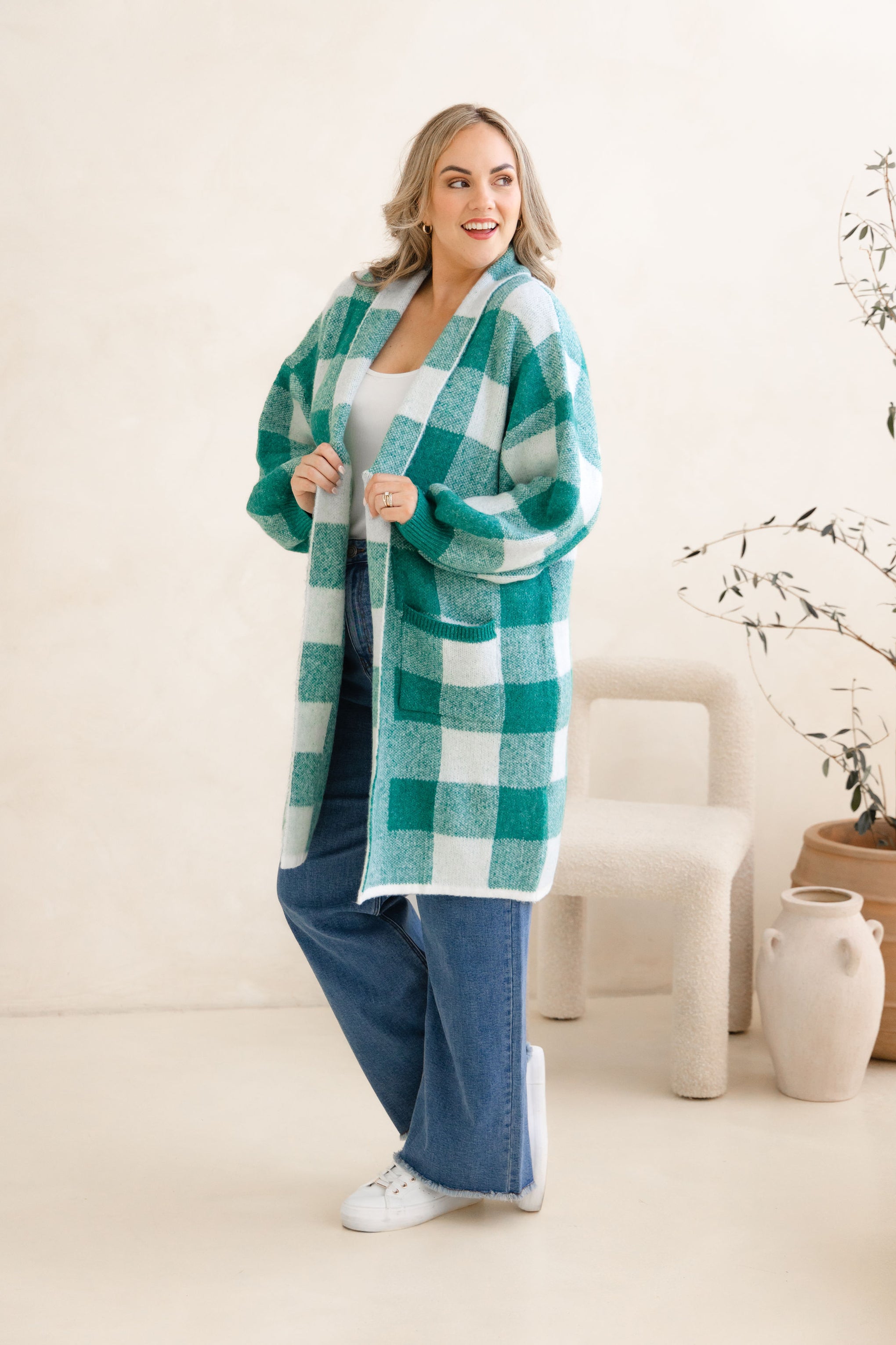 Hampton Knit in Teal Gingham