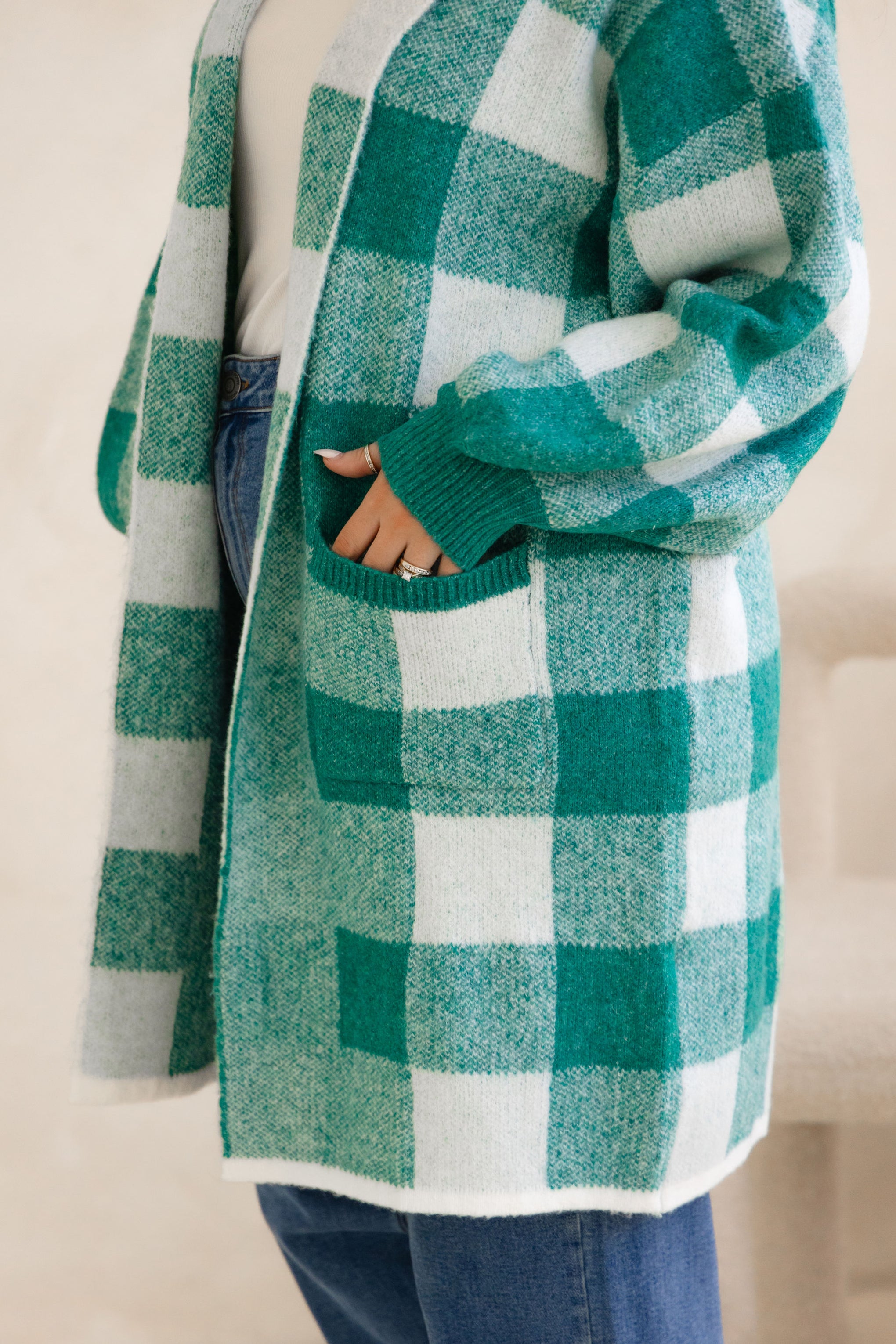 Hampton Knit in Teal Gingham