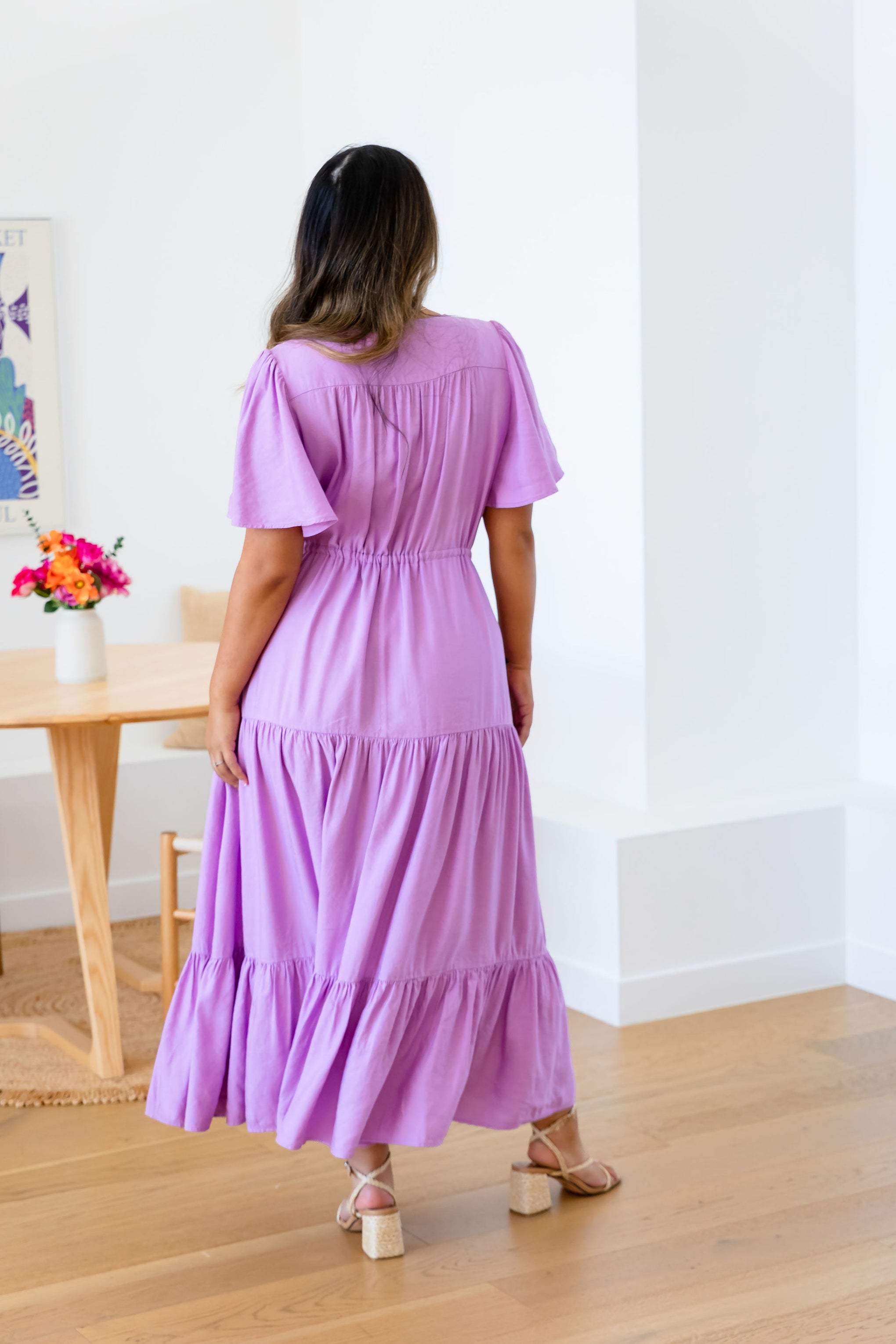 Bonnie Linen Blend Dress in Berry