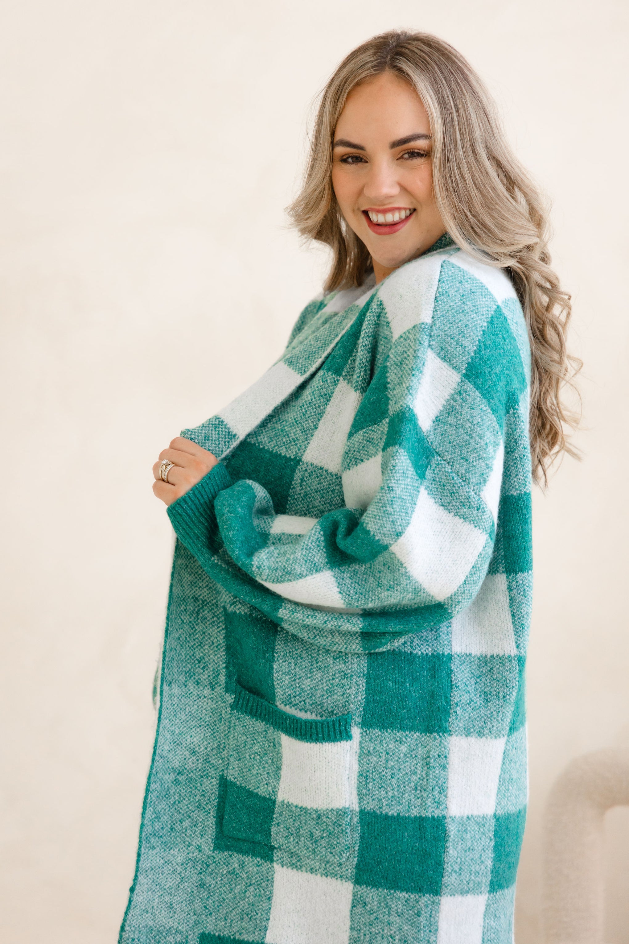 Hampton Knit in Teal Gingham