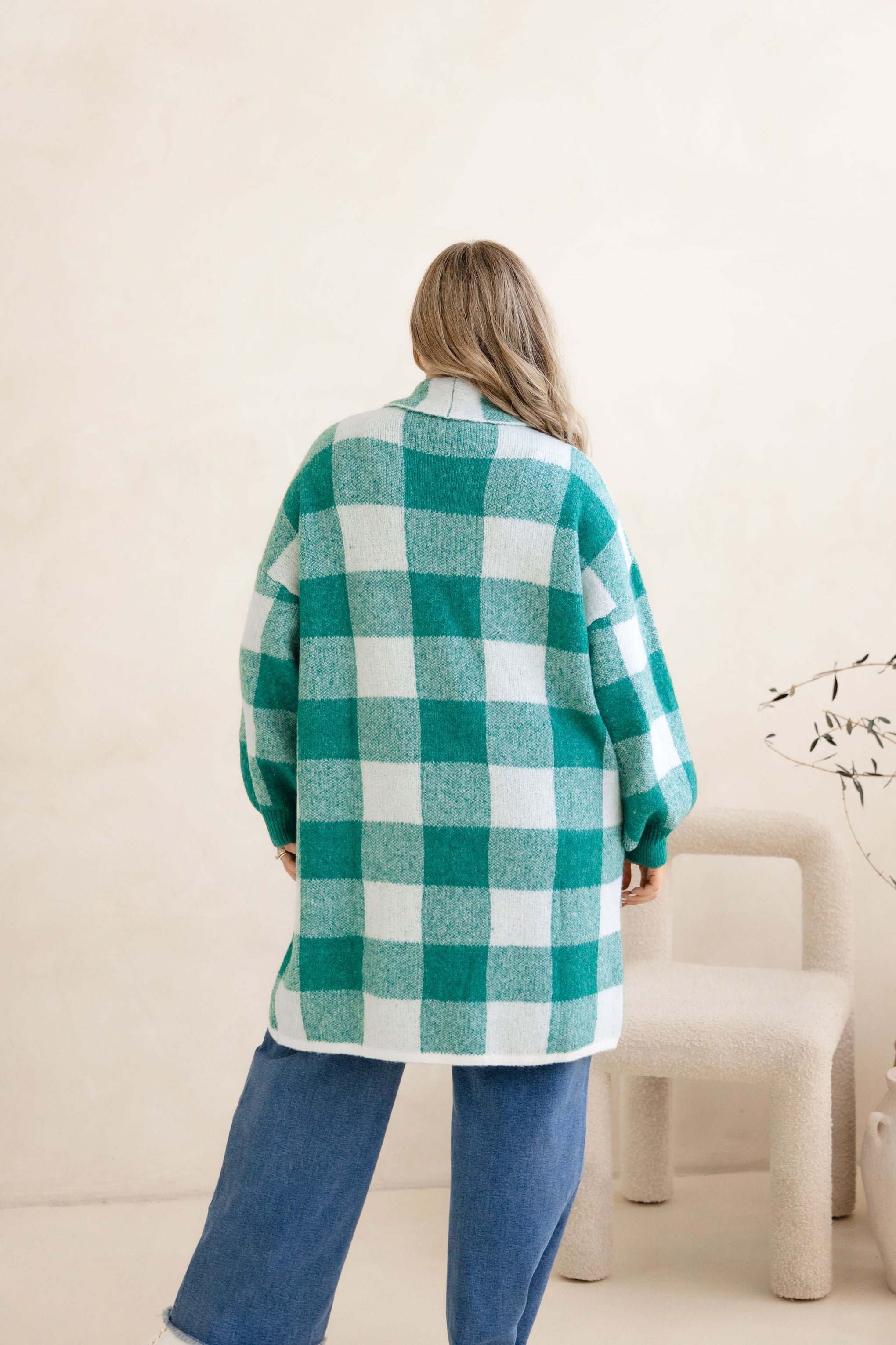 Hampton Knit in Teal Gingham