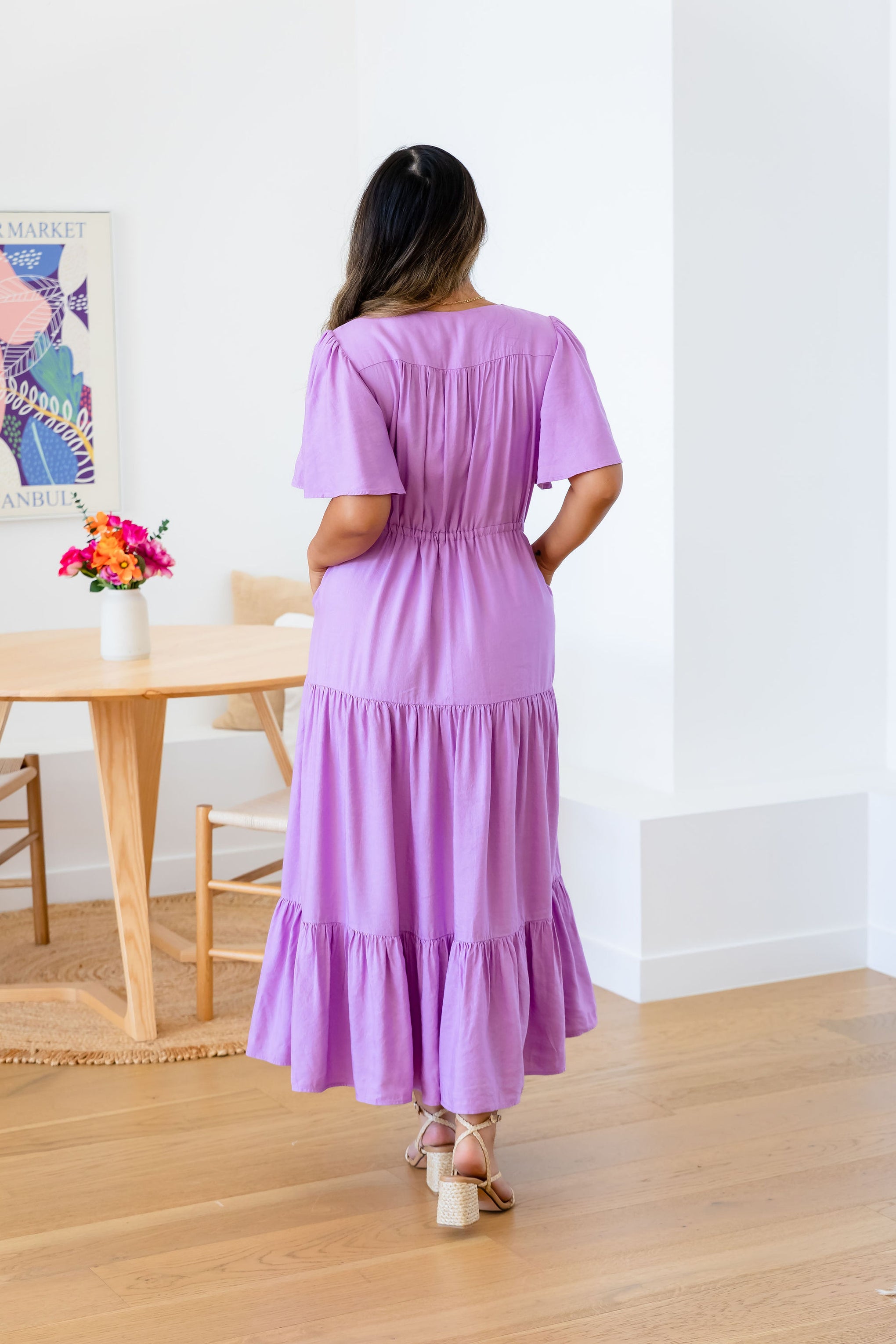 Bonnie Linen Blend Dress in Berry