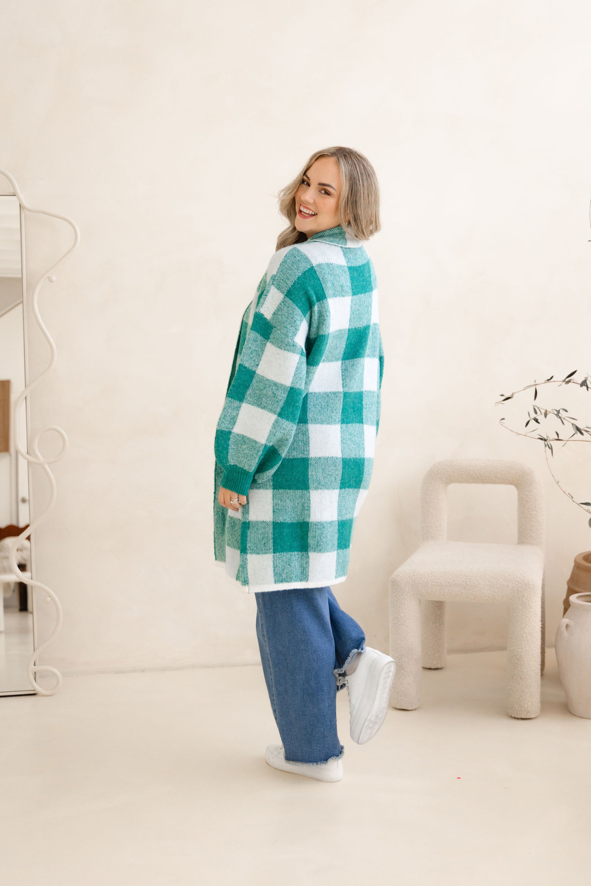 Hampton Knit in Teal Gingham