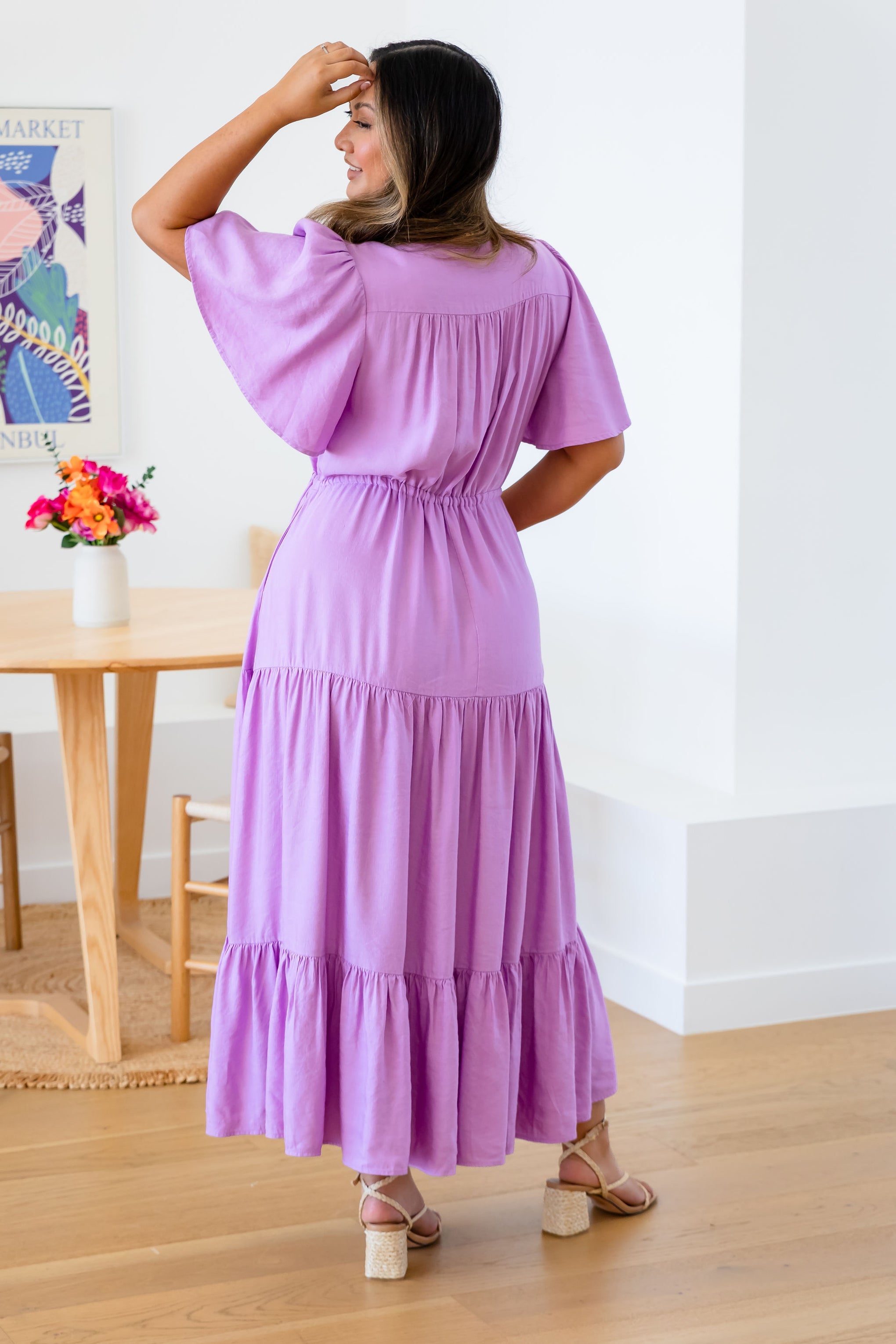 Bonnie Linen Blend Dress in Berry