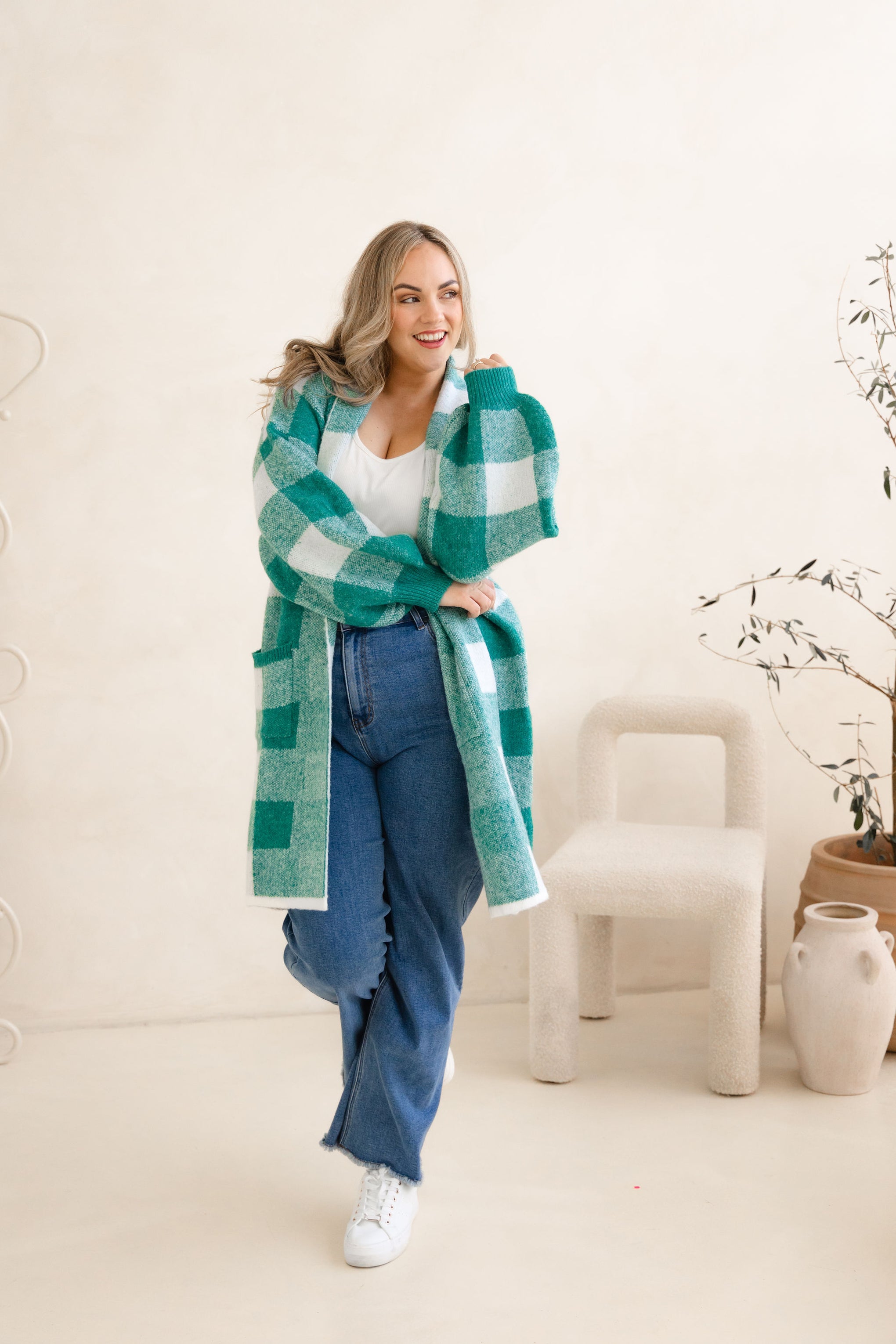Hampton Knit in Teal Gingham