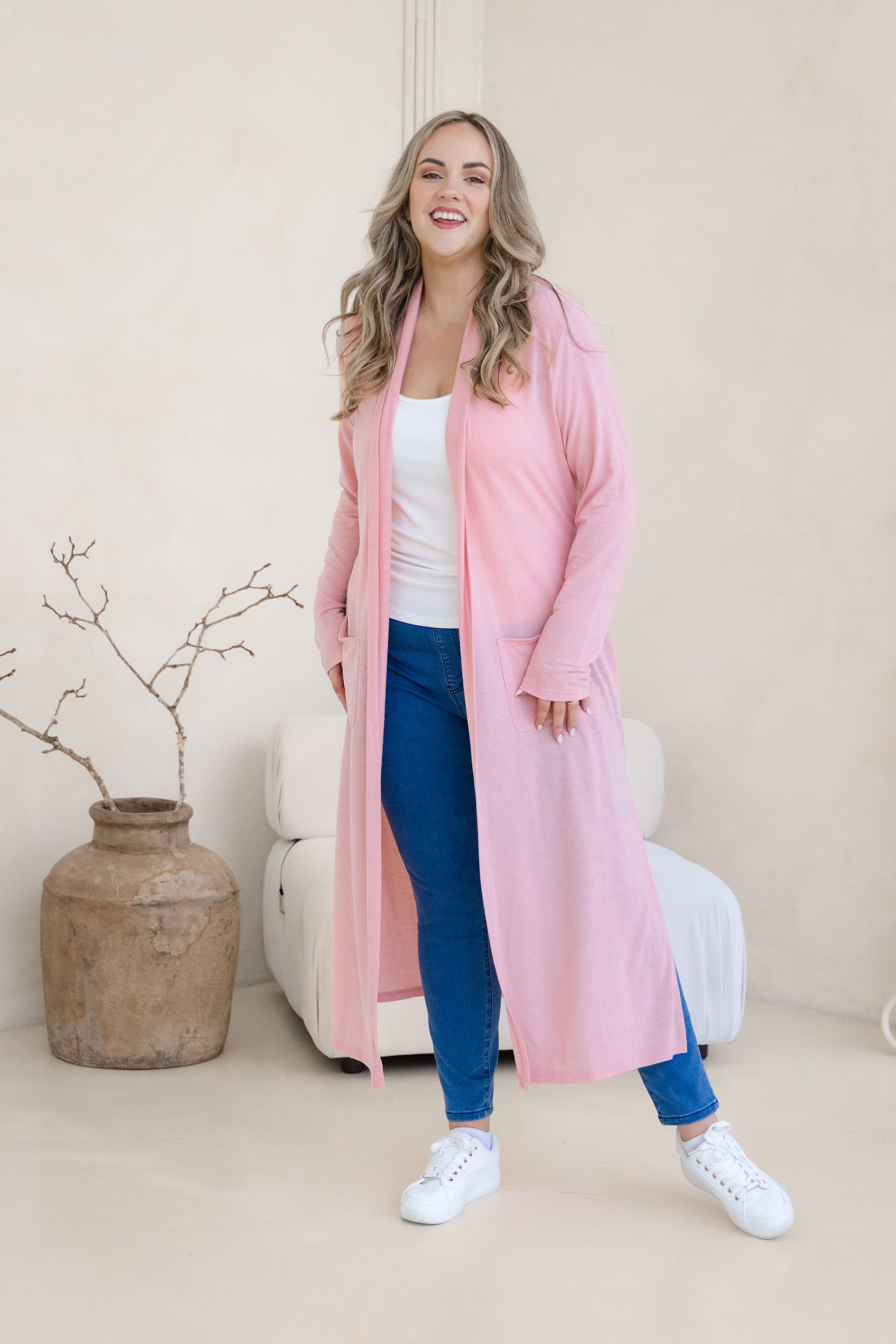 Jane Cardi Maxi Length in Dusty Pink