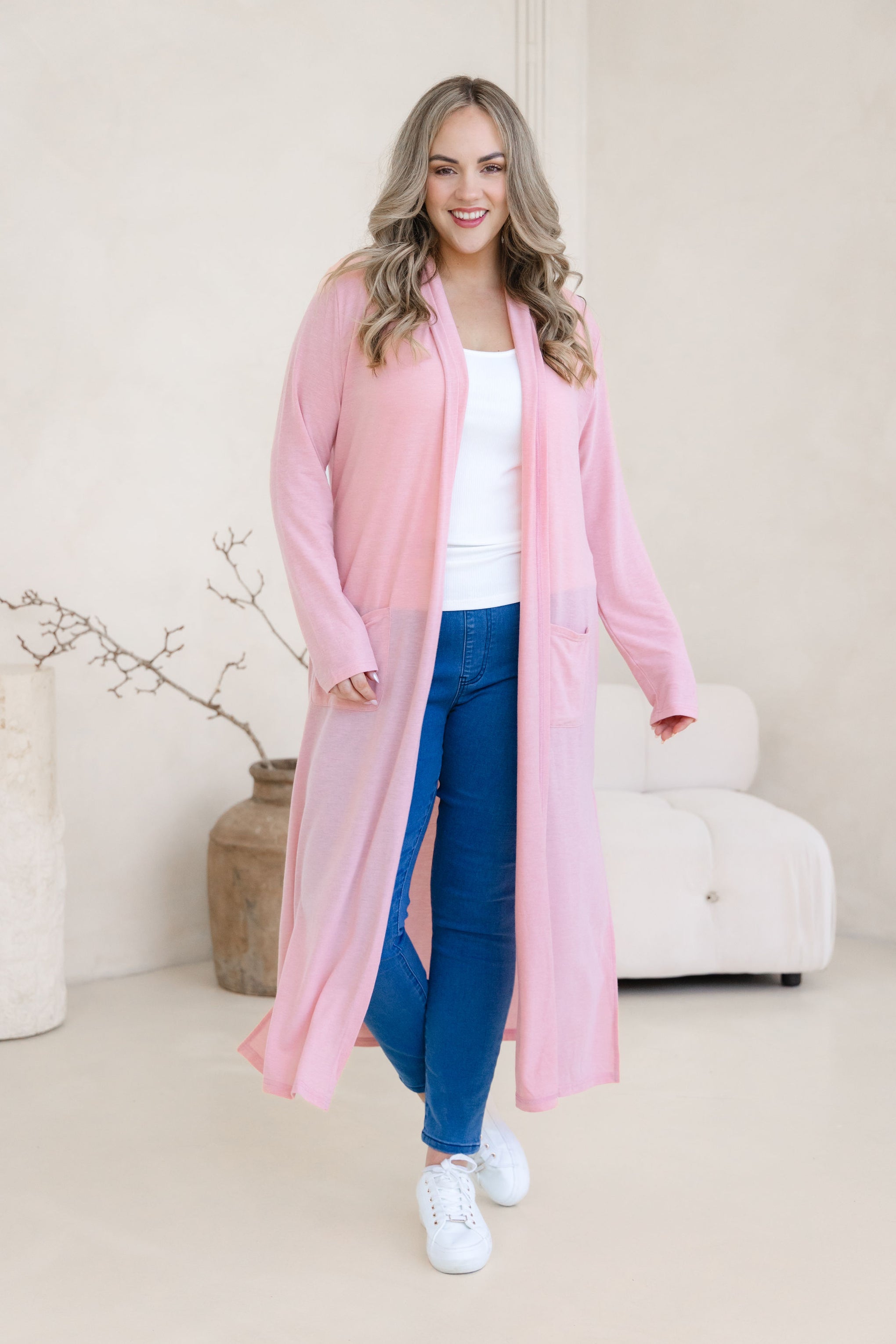 Jane Cardi Maxi Length in Dusty Pink