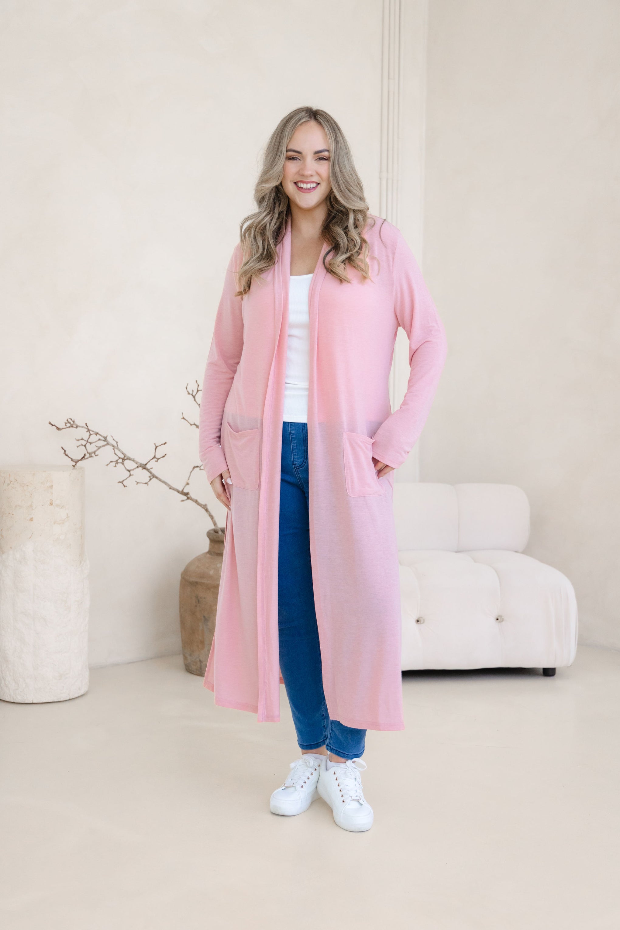 Jane Cardi Maxi Length in Dusty Pink